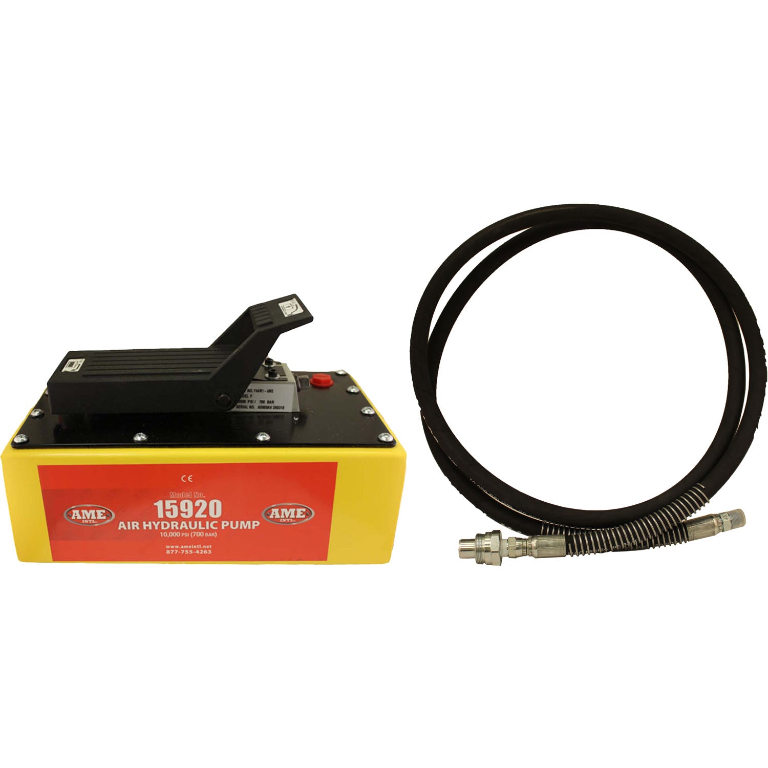 AME 15930C 5 Quart Air Hydraulic Pump with Hydraulic Hose and Metal Reservoir