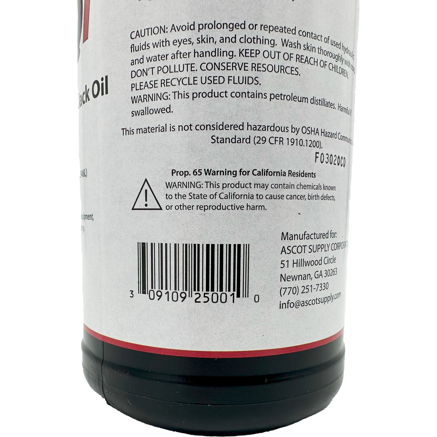 Ascot Premium Hydraulic Jack Oil 1qt