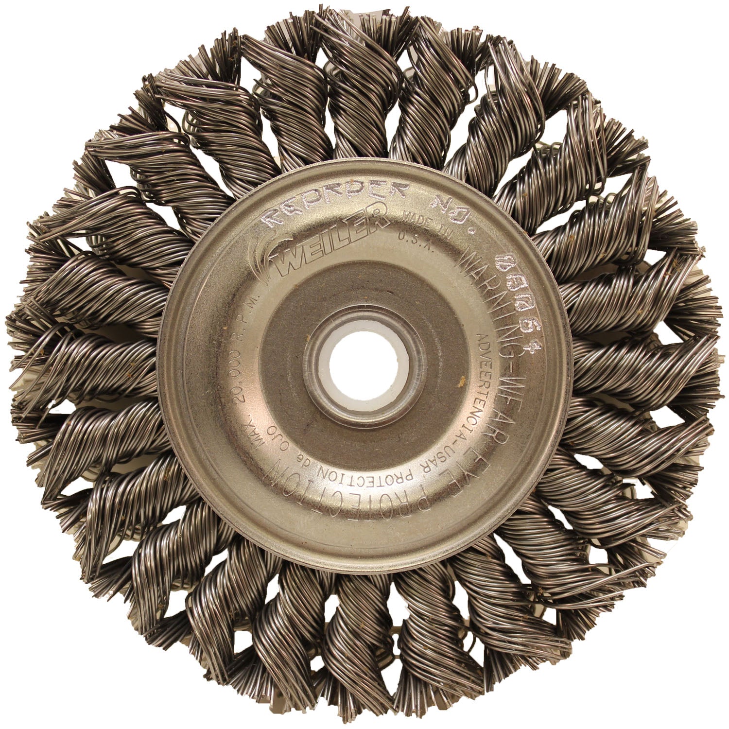 Weiler 08064 4" x 1/2" Twist Wire Wheel .020 Wire 3/8"-1/2" Arbor Hole
