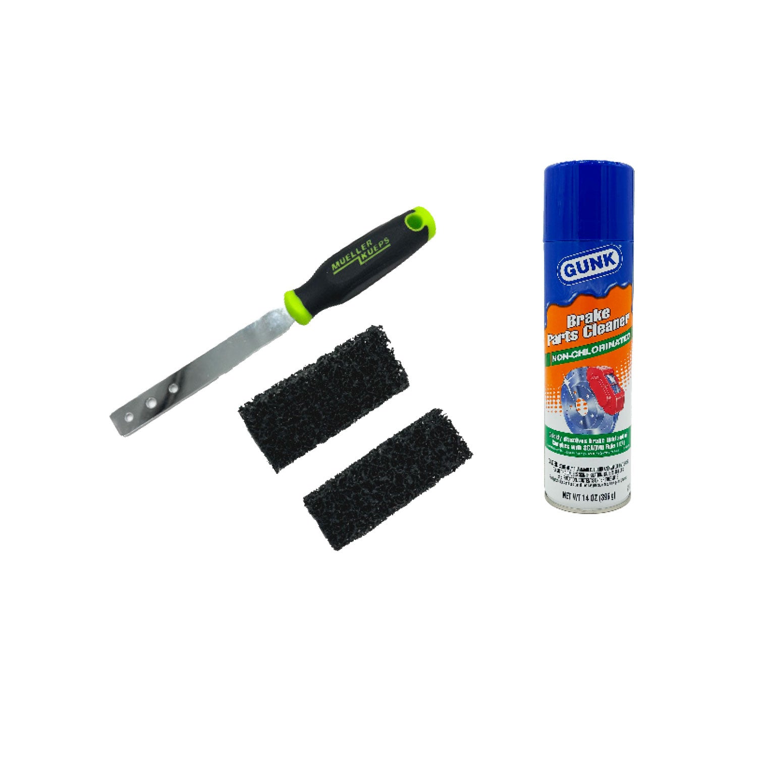 Mueller Kueps Multi Cleaner Brake Brush Pad Tool and GUNK Brake Cleaner