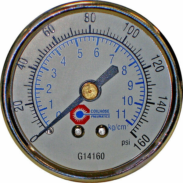 Coilhose Pneumatics G14160 2" Back Mount Air Gauge 0-160PSI 1/4" Mpt