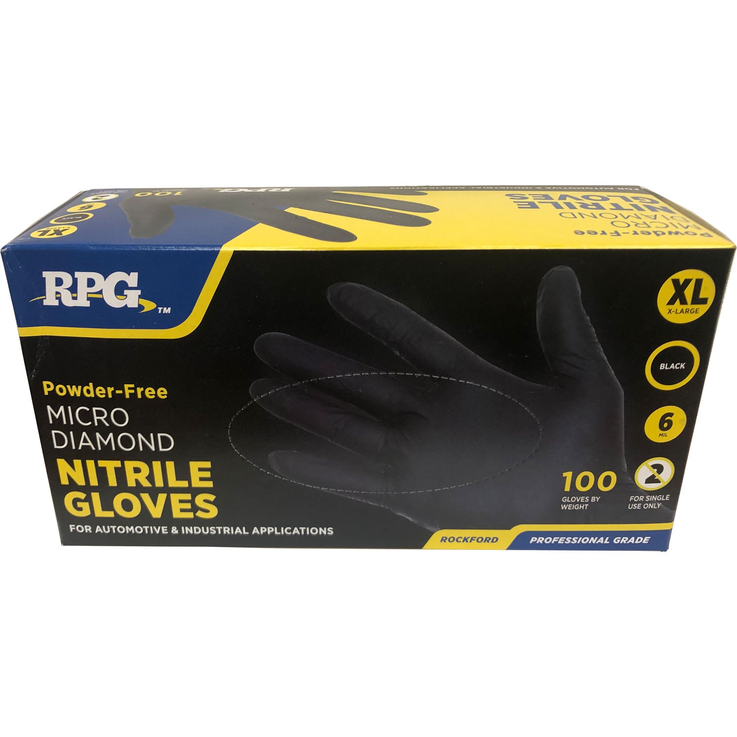 RPG Micro Diamond Powder Free 6 Mil Nitrile Gloves Black X-Large Box of 100