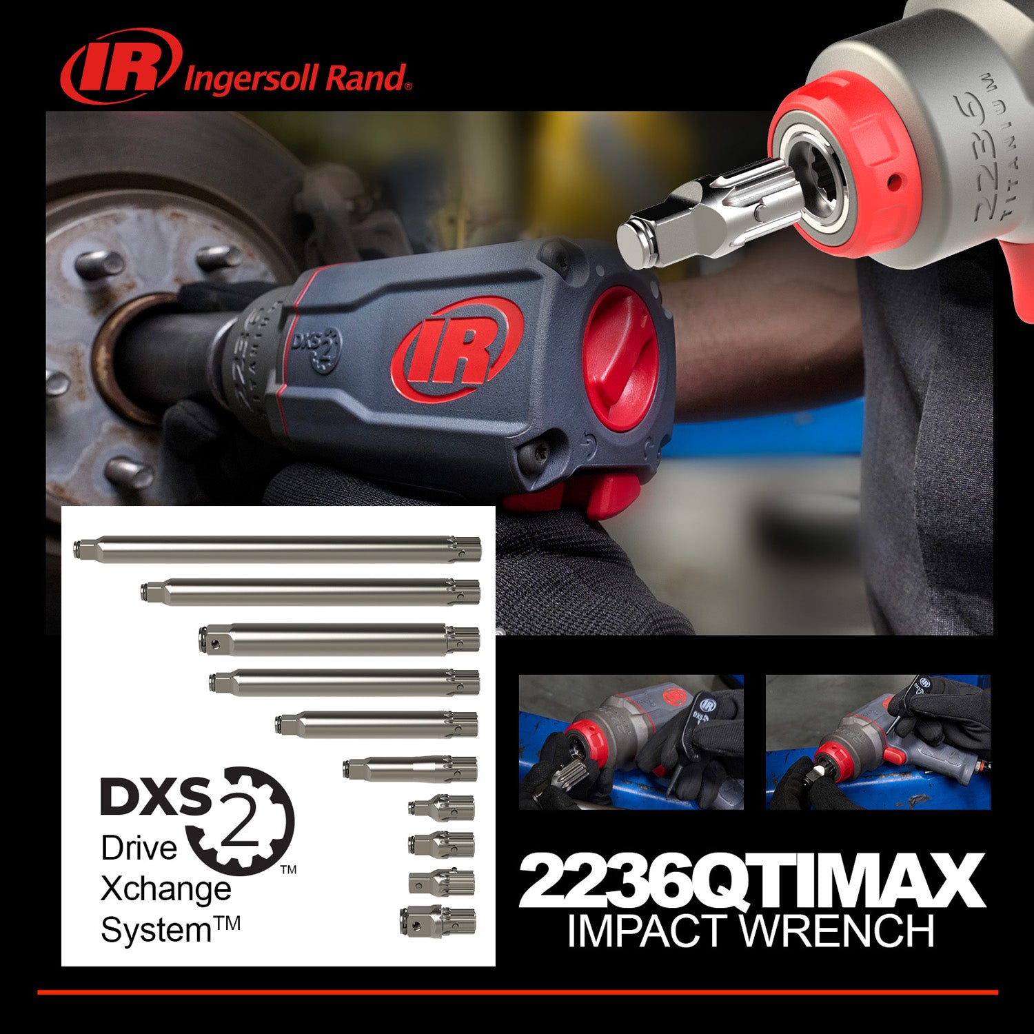 Ingersoll Rand 2236TIMAX2 1/2" Pneumatic DXS 2 Impact Wrench with 2" Shank 1500 Ft/Lb
