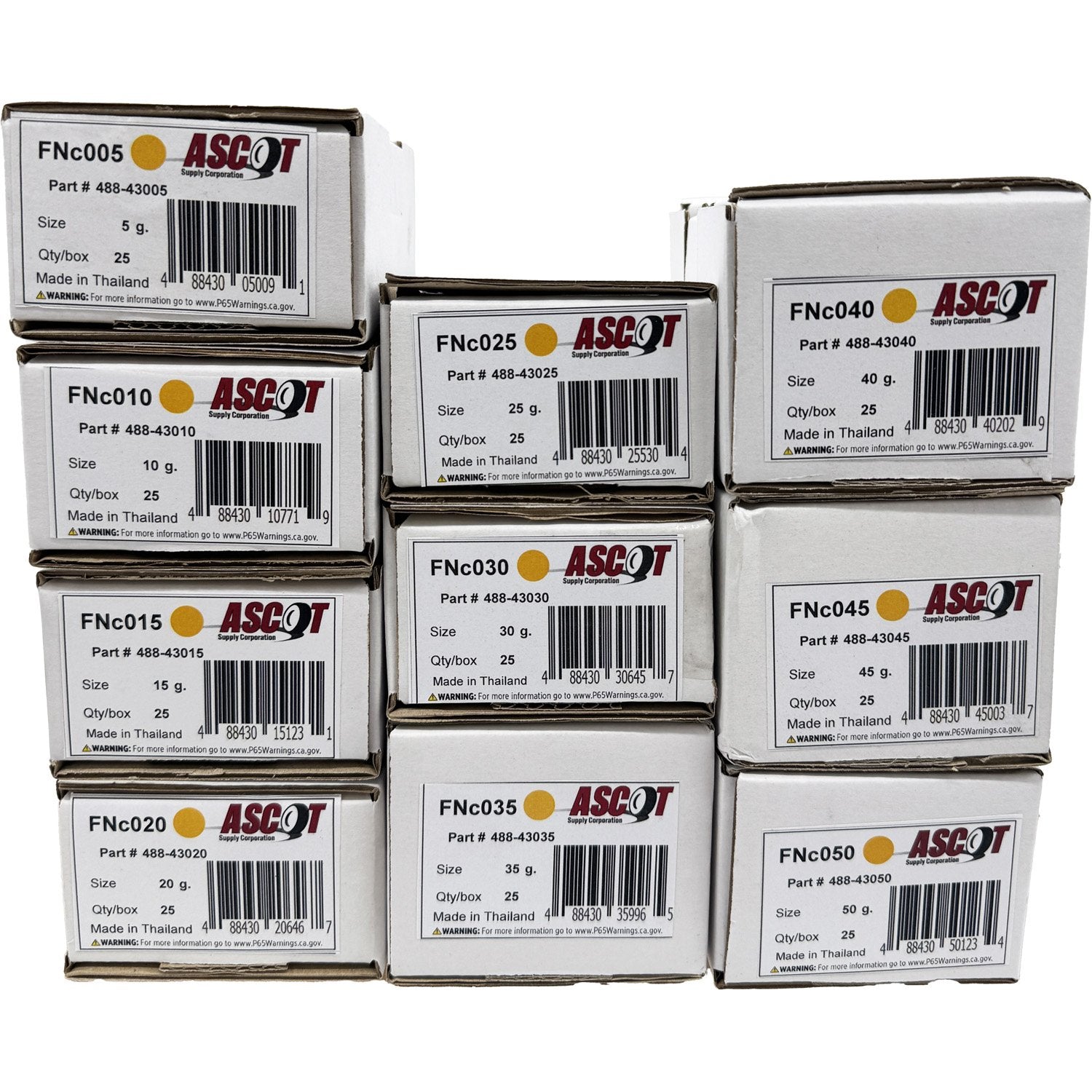 Ascot FN Style Coated Lead Clip-On Wheel Weight Bundle 5gm-50gm (10 Items)