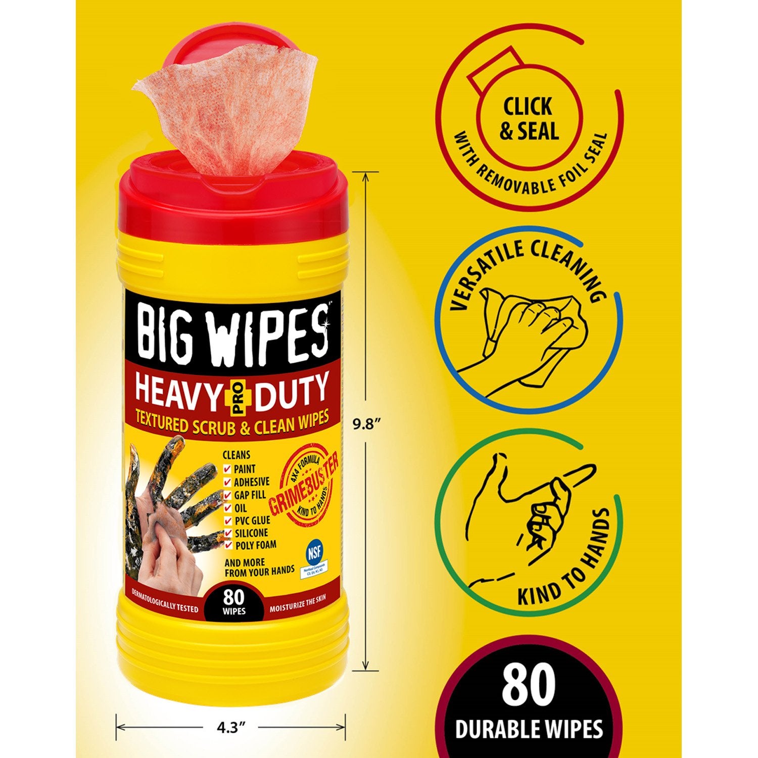 Big Wipes Pro + Heavy Duty Industrial Textured Scrubbing Wipes - 80 Wipes
