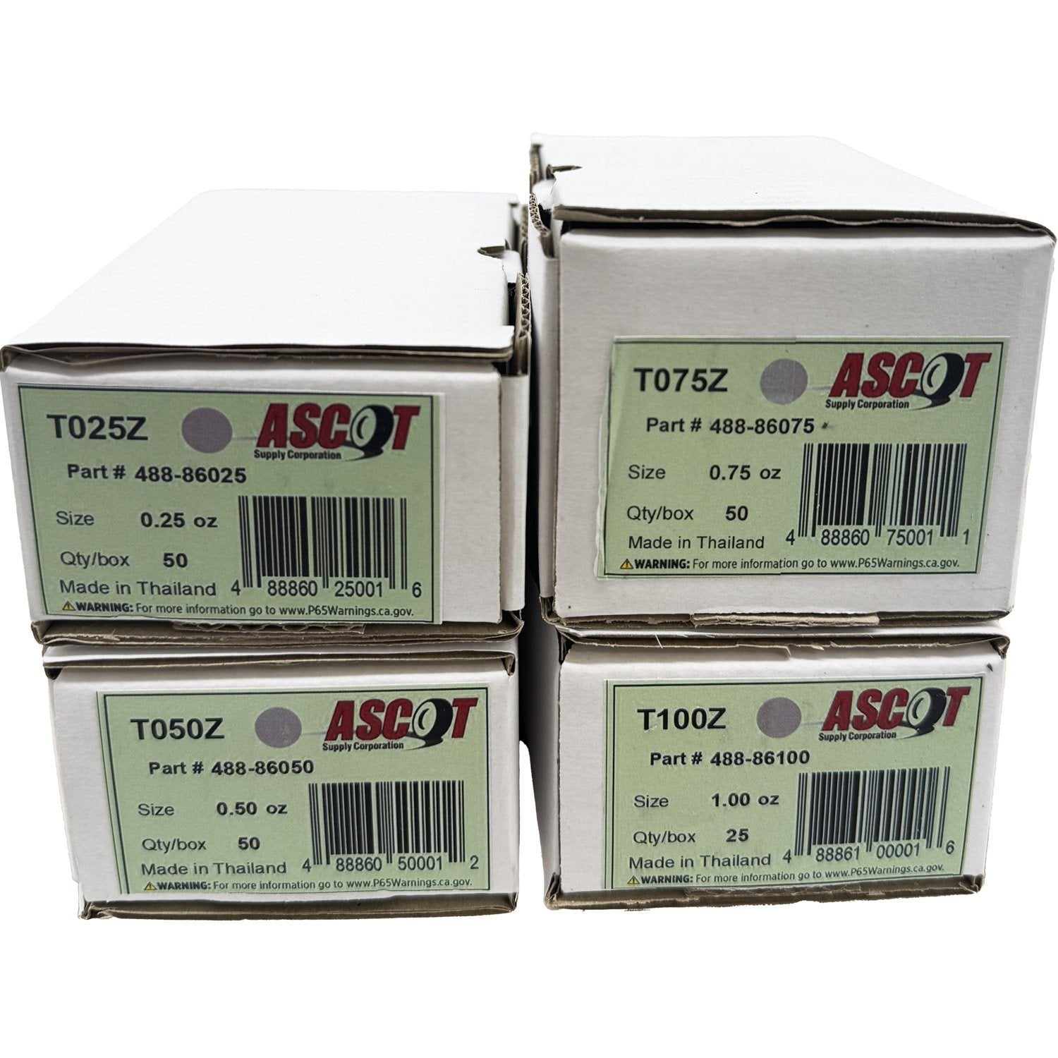 Ascot T Style Coated Zinc Clip-On Wheel Weight Bundle .25oz-1.00oz (4 Items)