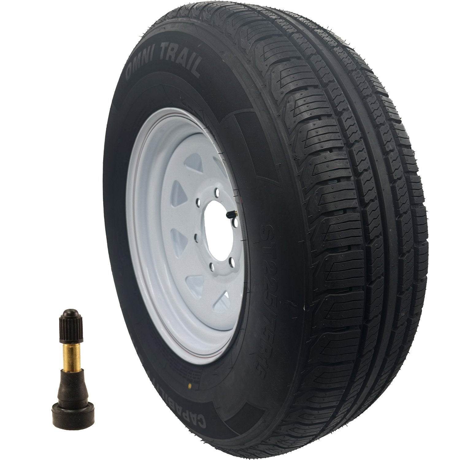 Omni Trail Capability STR 225/75R15 LRE 10 Ply Trailer Tire on a 6 on 5.5 Spoked Wheel