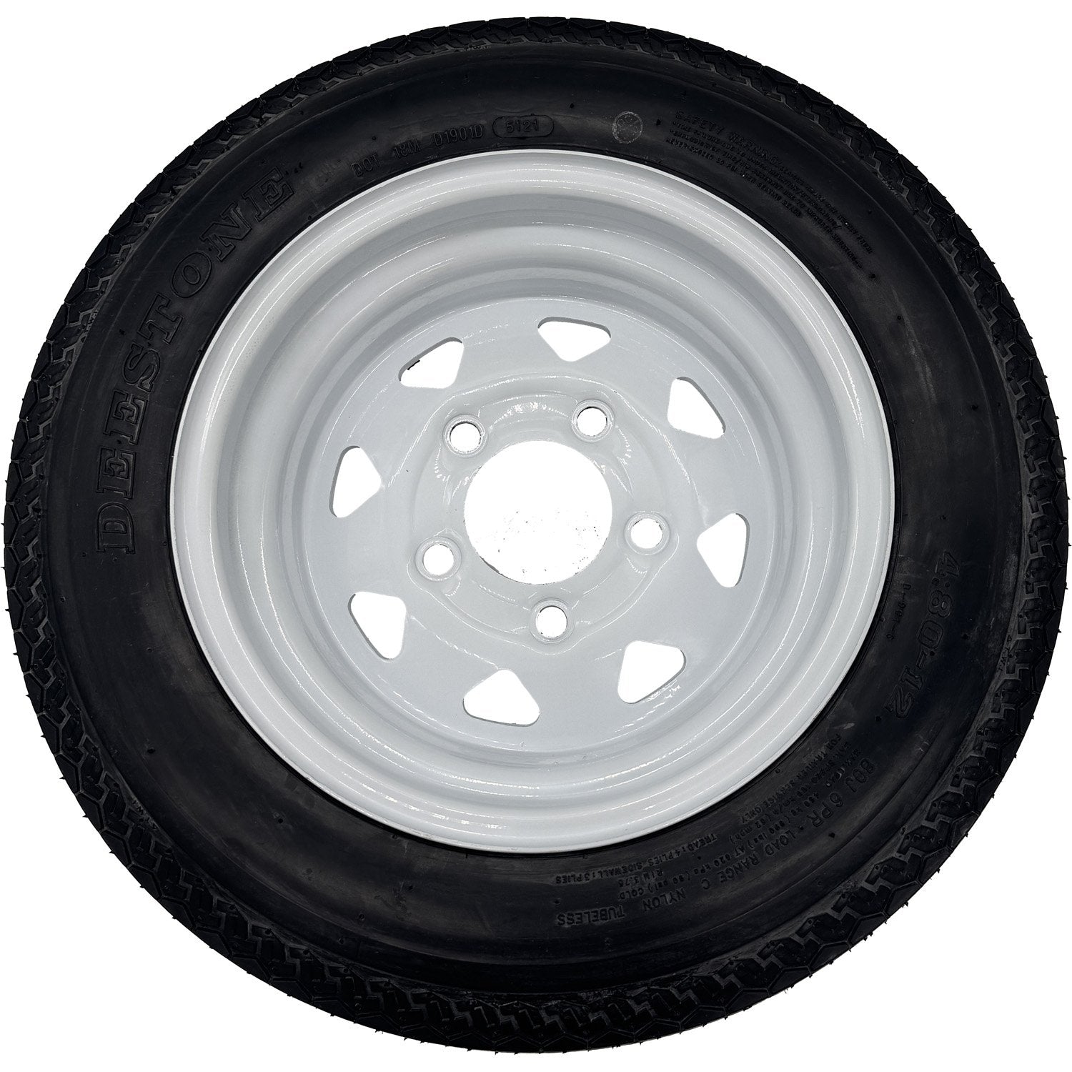 Deestone D901 4.80-12 LRC 6 Ply Trailer Tire on a 5 on 4.5 Spoked Wheel