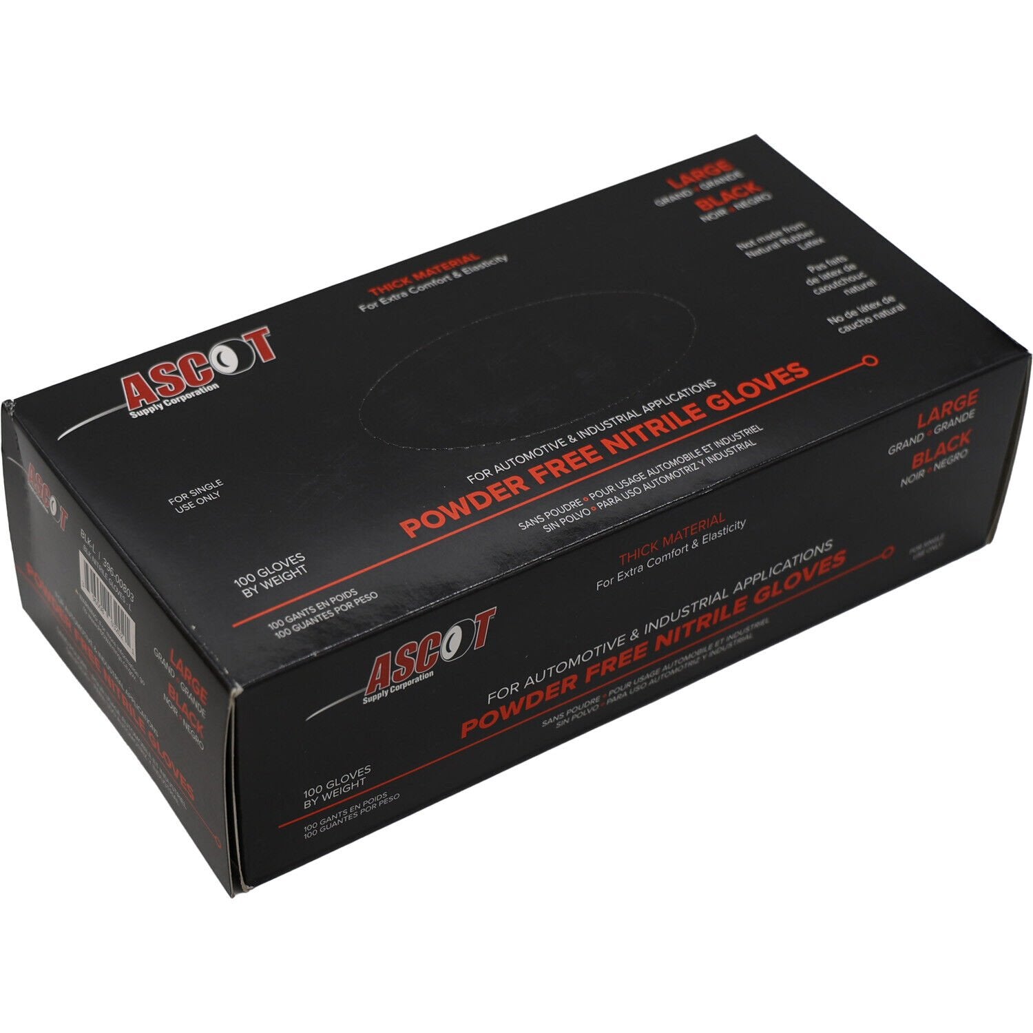 Ascot Powder Free Nitrile Gloves 5 Mil Black Large Box of 100