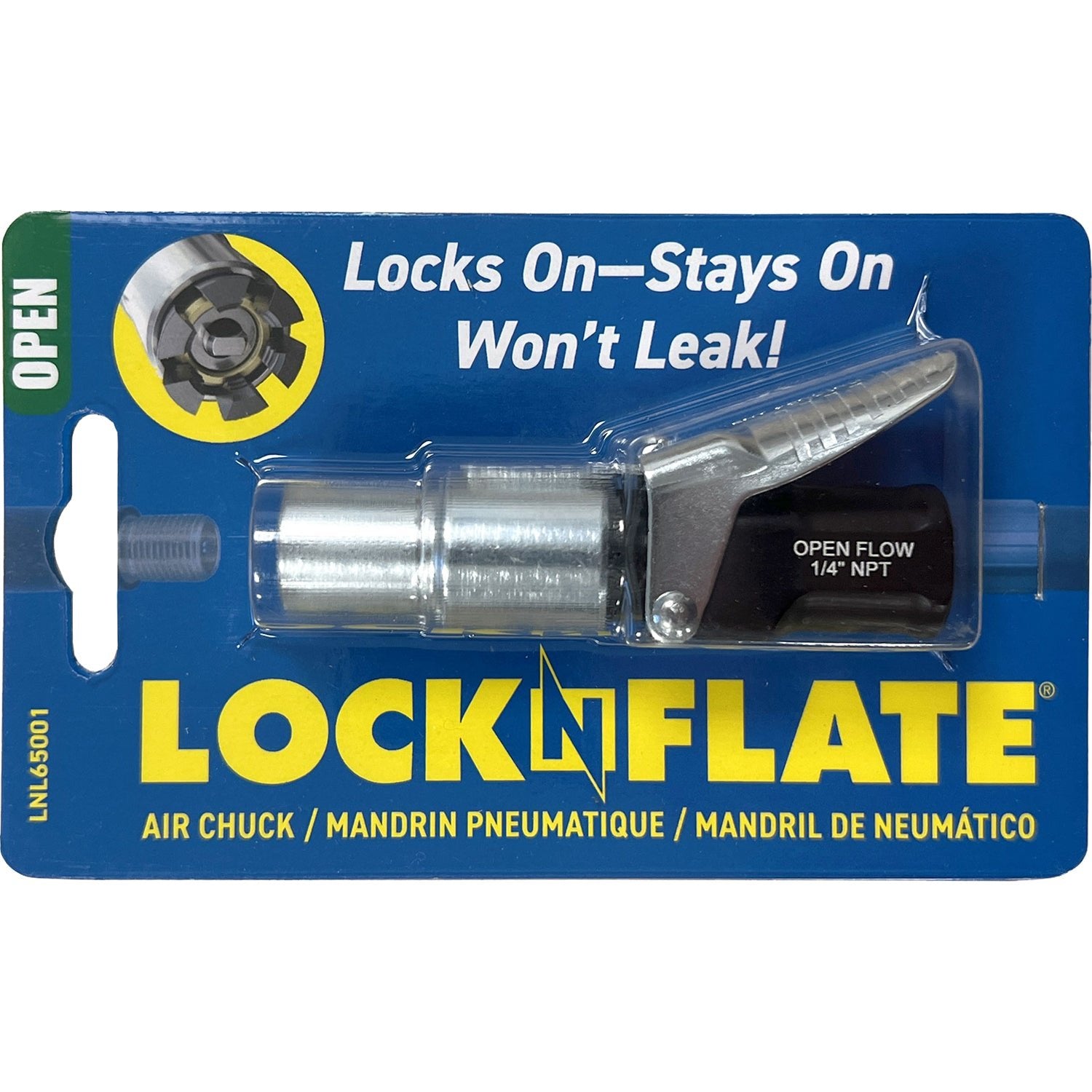 LockNFlate Locking Air Chuck Open Flow Standard Bore 1/4" NPT