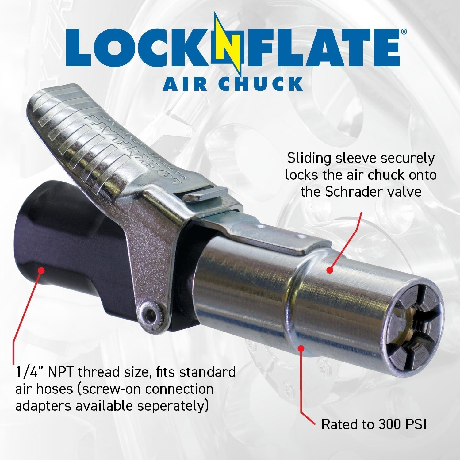 LockNFlate Locking Air Chuck Open Flow Standard Bore 1/4" NPT