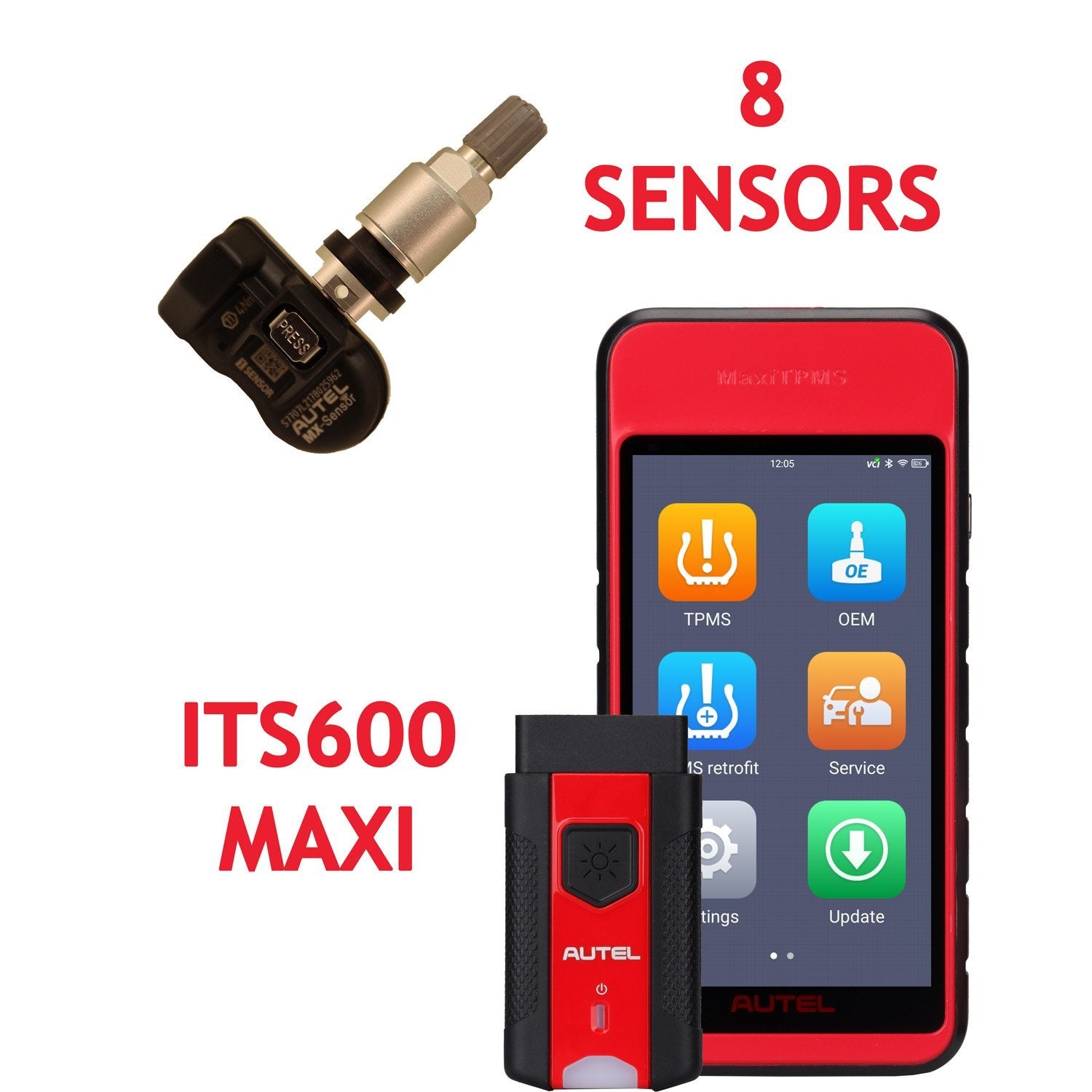 Autel ITS600 Maxi TPMS Diagnostic Tool and 8 MX1 Metal Stem Sensors
