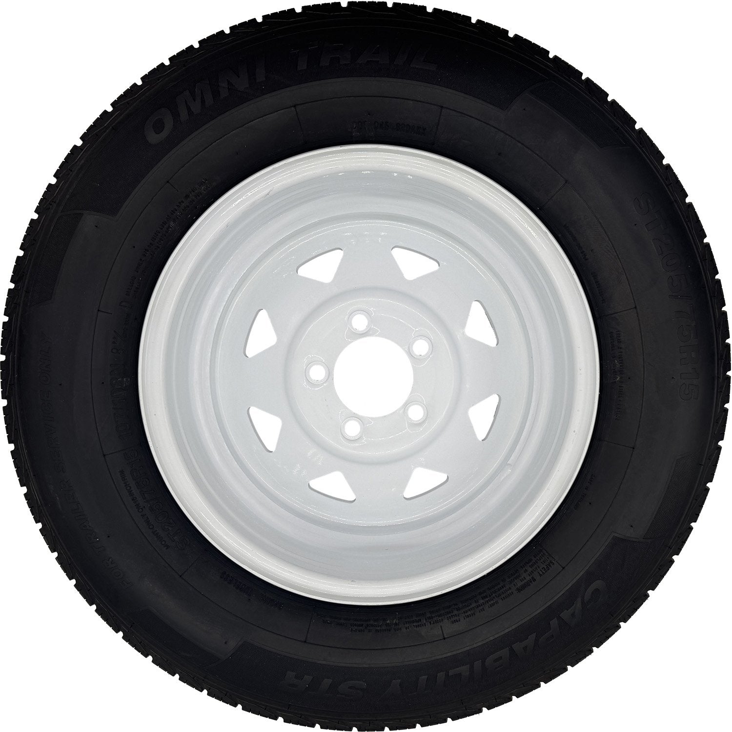 Omni Trail Capability STR 205/75R15 LRD 8 Ply Trailer Tire on a 5 on 4.5 Spoked Wheel