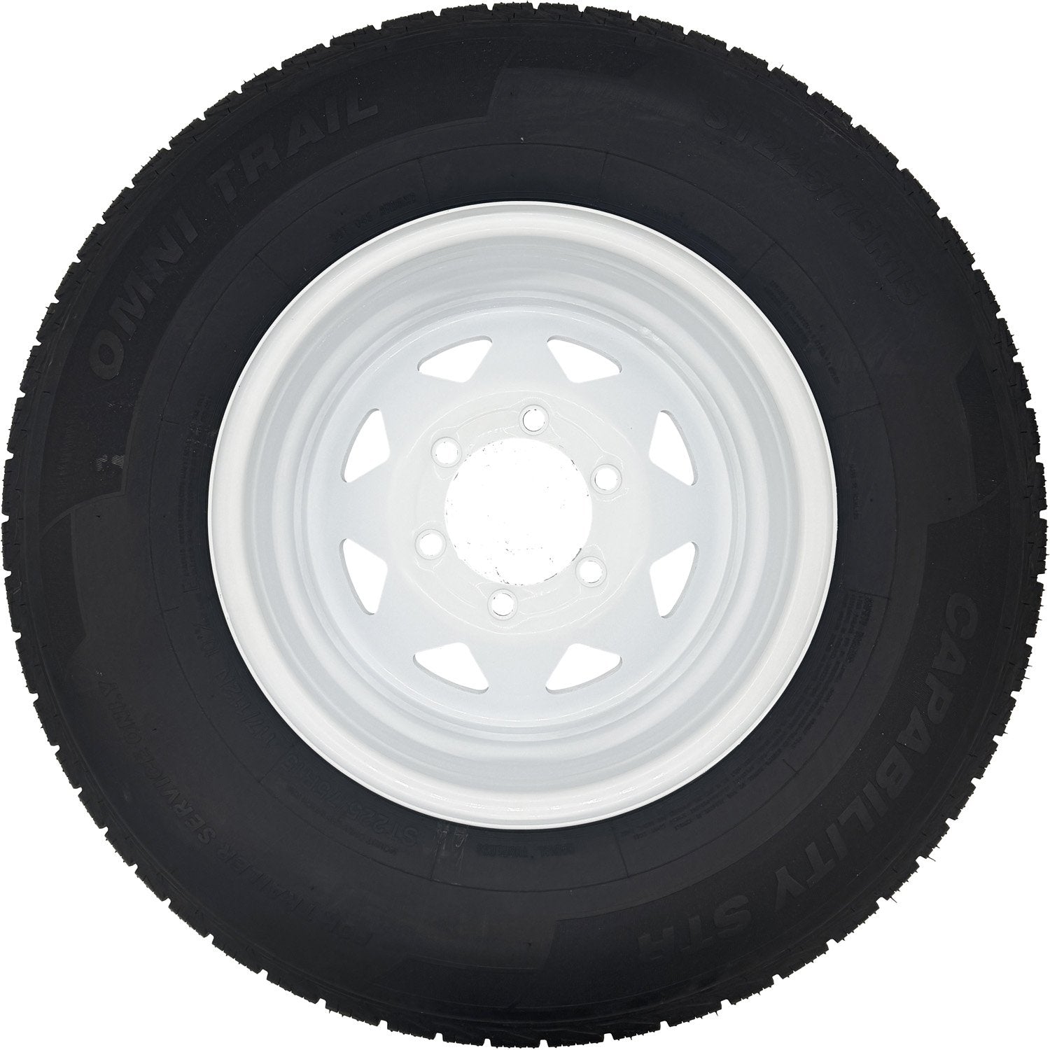 Omni Trail Capability STR 225/75R15 LRE 10 Ply Trailer Tire on a 6 on 5.5 Spoked Wheel