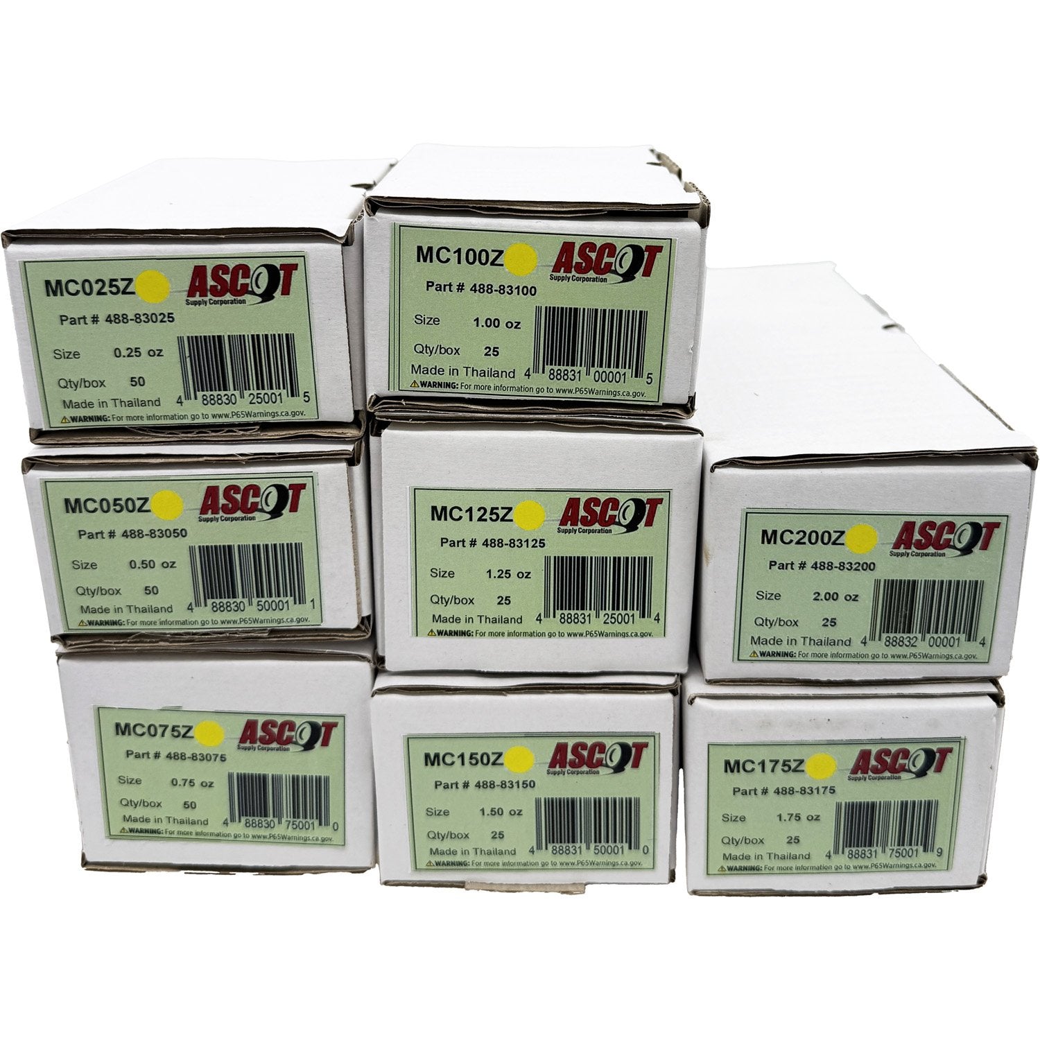 Ascot MC Style Coated Zinc Clip-On Wheel Weight Bundle .25oz-2.00oz (8 Items)