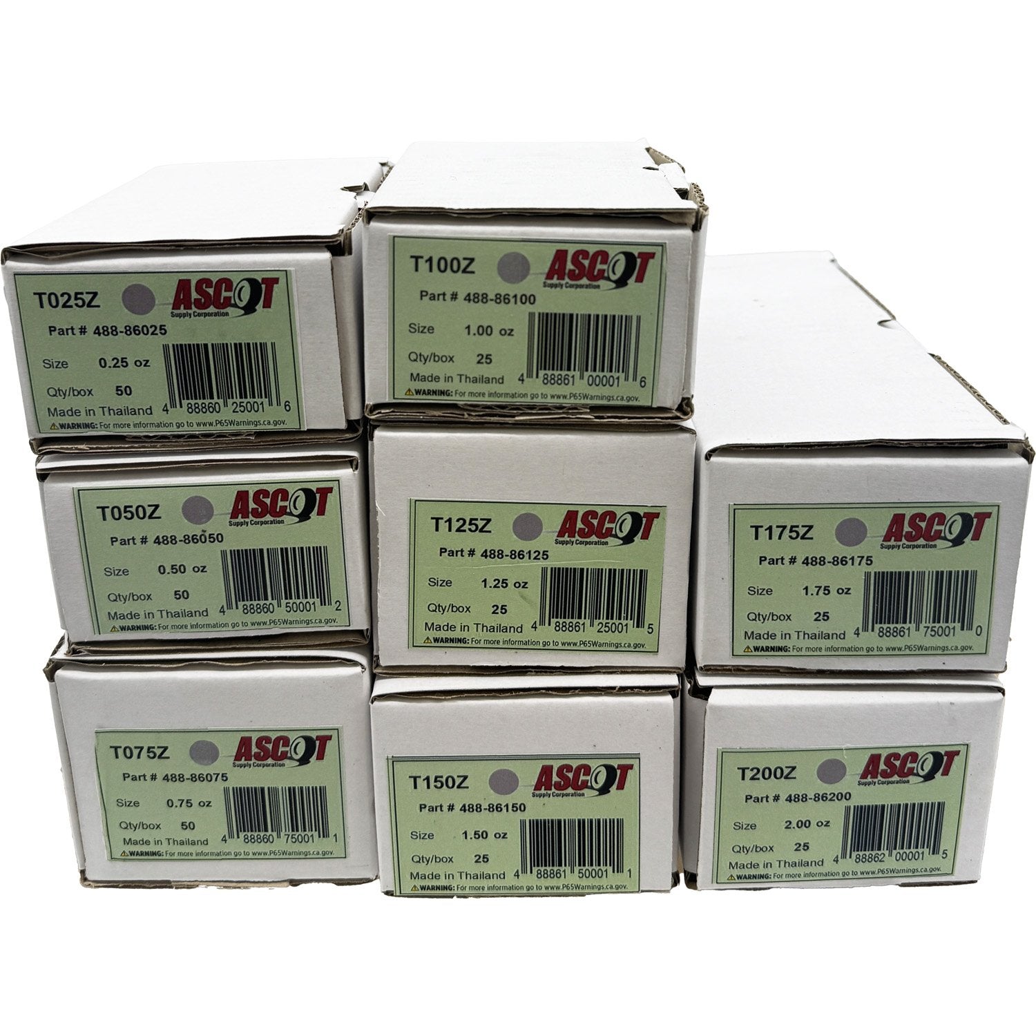 Ascot T Style Coated Zinc Clip-On Wheel Weight Bundle .25oz-2.00oz (8 Items)