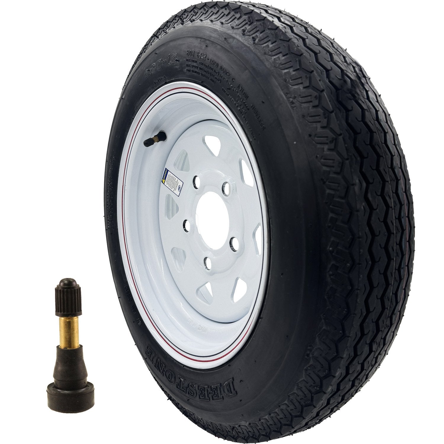 Deestone D901 4.80-12 LRC 6 Ply Trailer Tire on a 5 on 4.5 Spoked Wheel