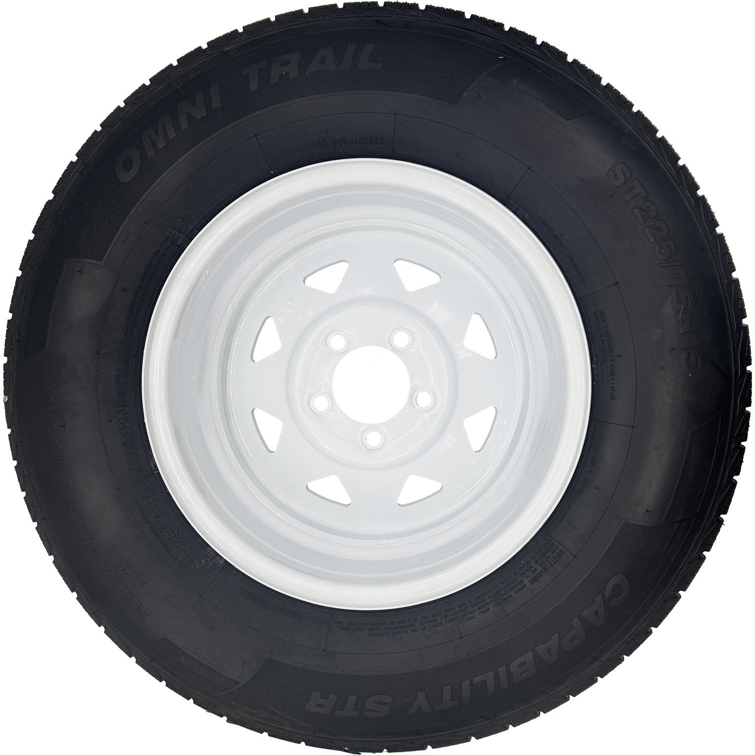 Omni Trail Capability STR 225/75R15 LRE 10 Ply Trailer Tire on a 5 on 4.5 Spoked Wheel
