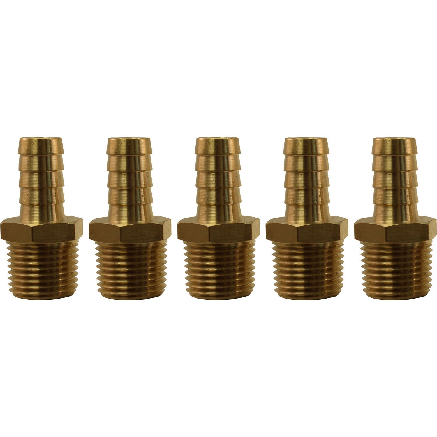 1/2" Hose Barb x 1/2" MPT Brass Hose Fitting Pack of 5