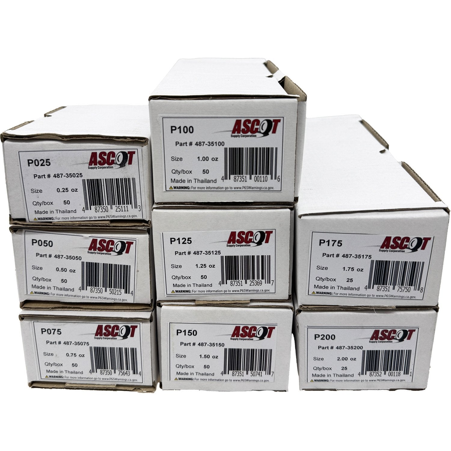 Ascot P Style Uncoated Lead Clip-On Wheel Weight Bundle .25oz-2.00oz (8 Items)