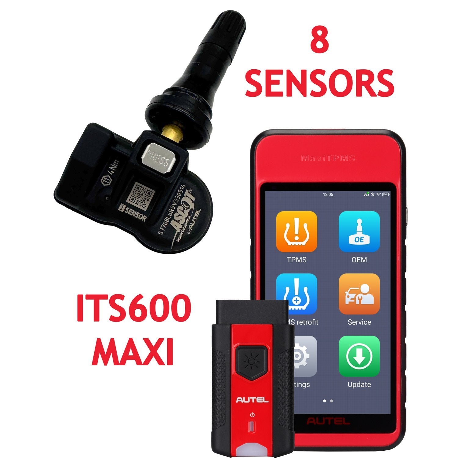 Autel ITS600 Maxi TPMS Diagnostic Tool and 8 MX1 Rubber Stem Sensors