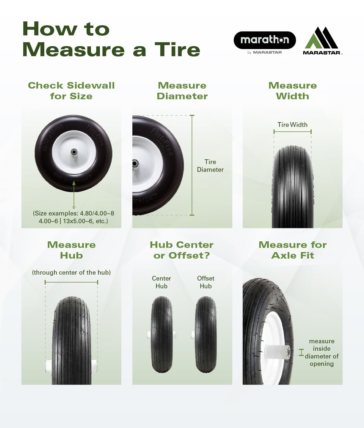 Marathon 30326 Flat Free Lawn Mower Tire on Rim with Bushing 13x5.00-6