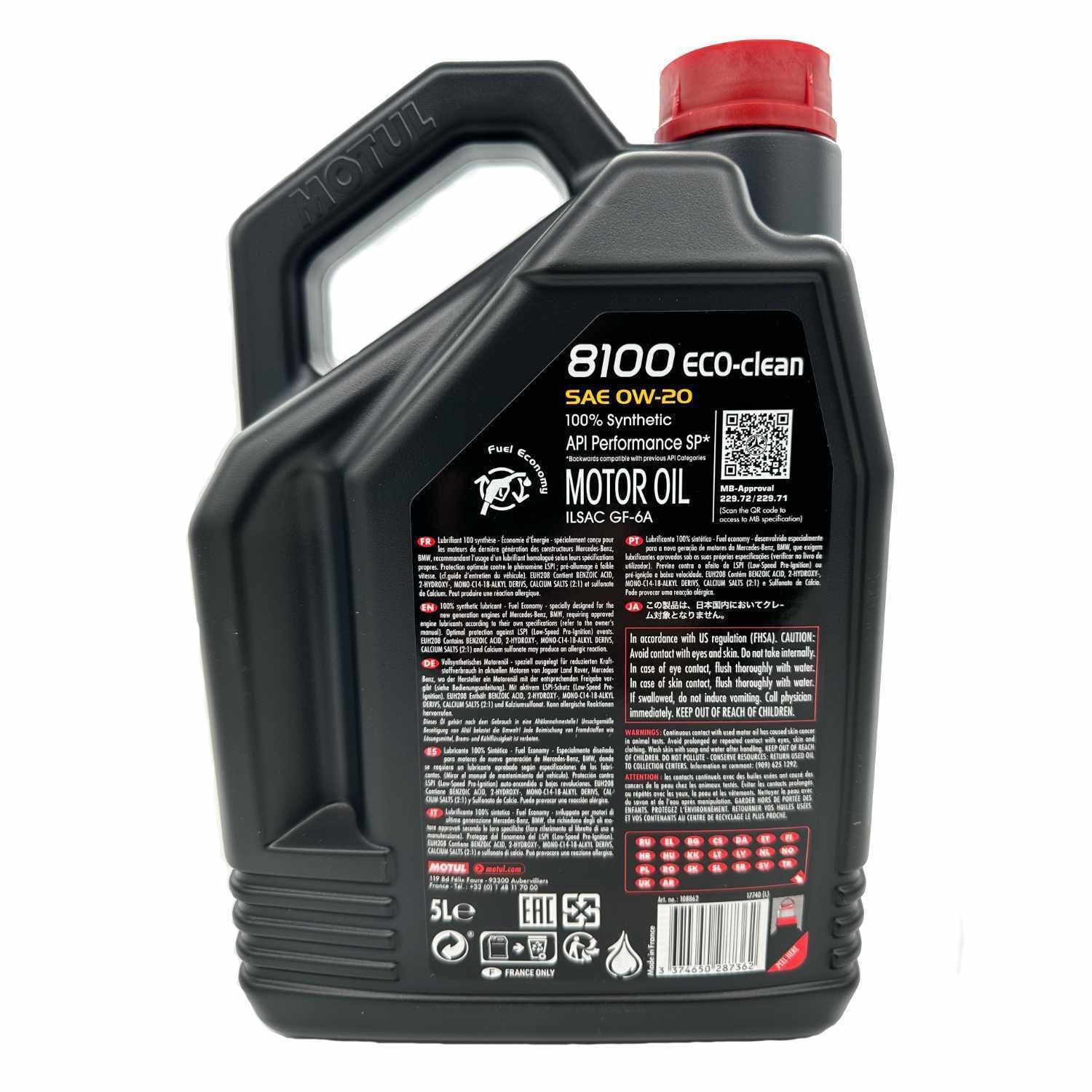 Motul 8100 ECO-CLEAN Motor Oil 0W-20 - 5 Liter