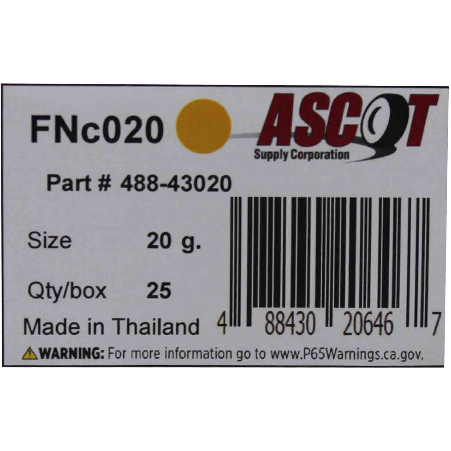 Ascot FN Style Coated Lead Clip-On Wheel Weight 20gm (.75oz) - Box of 25