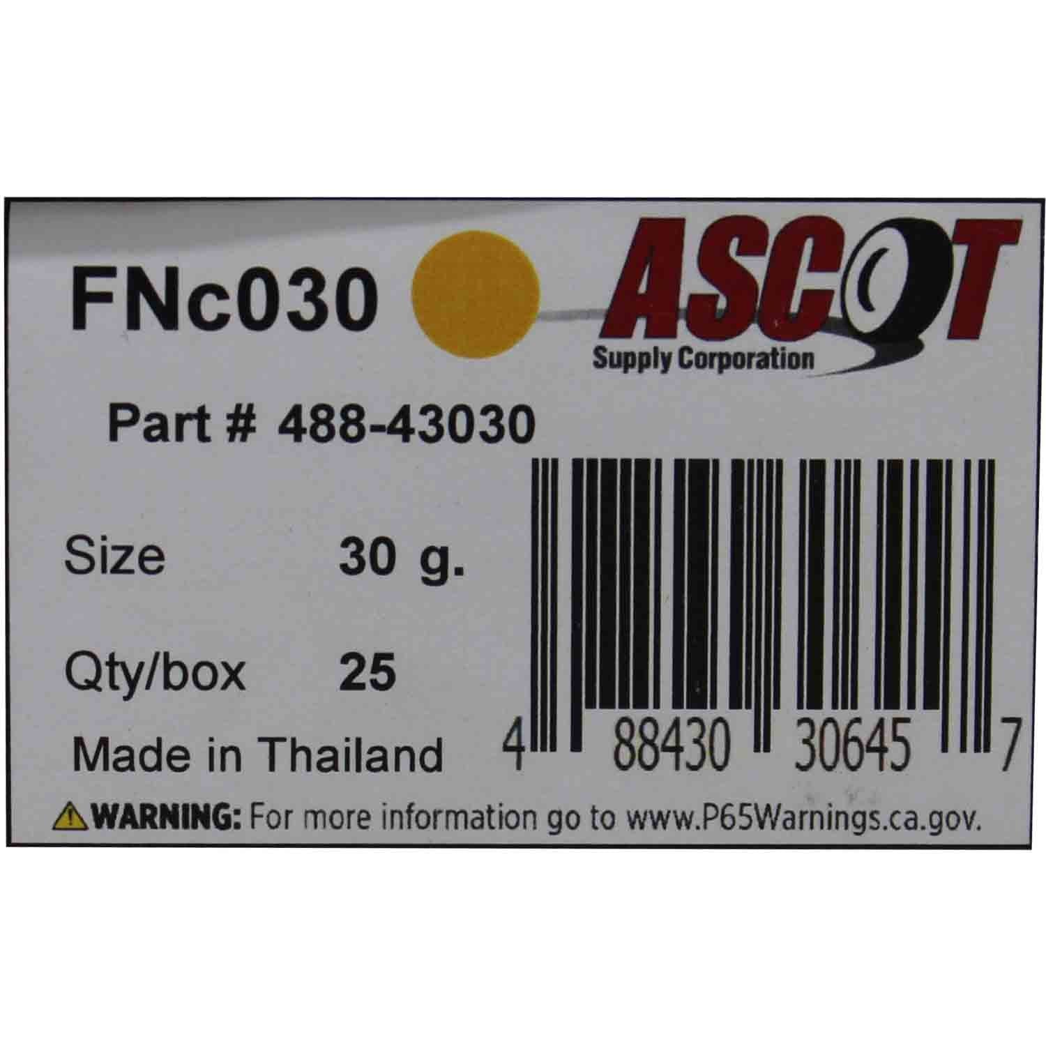 Ascot FN Style Coated Lead Clip-On Wheel Weight 30gm (1.00oz) - Box of 25