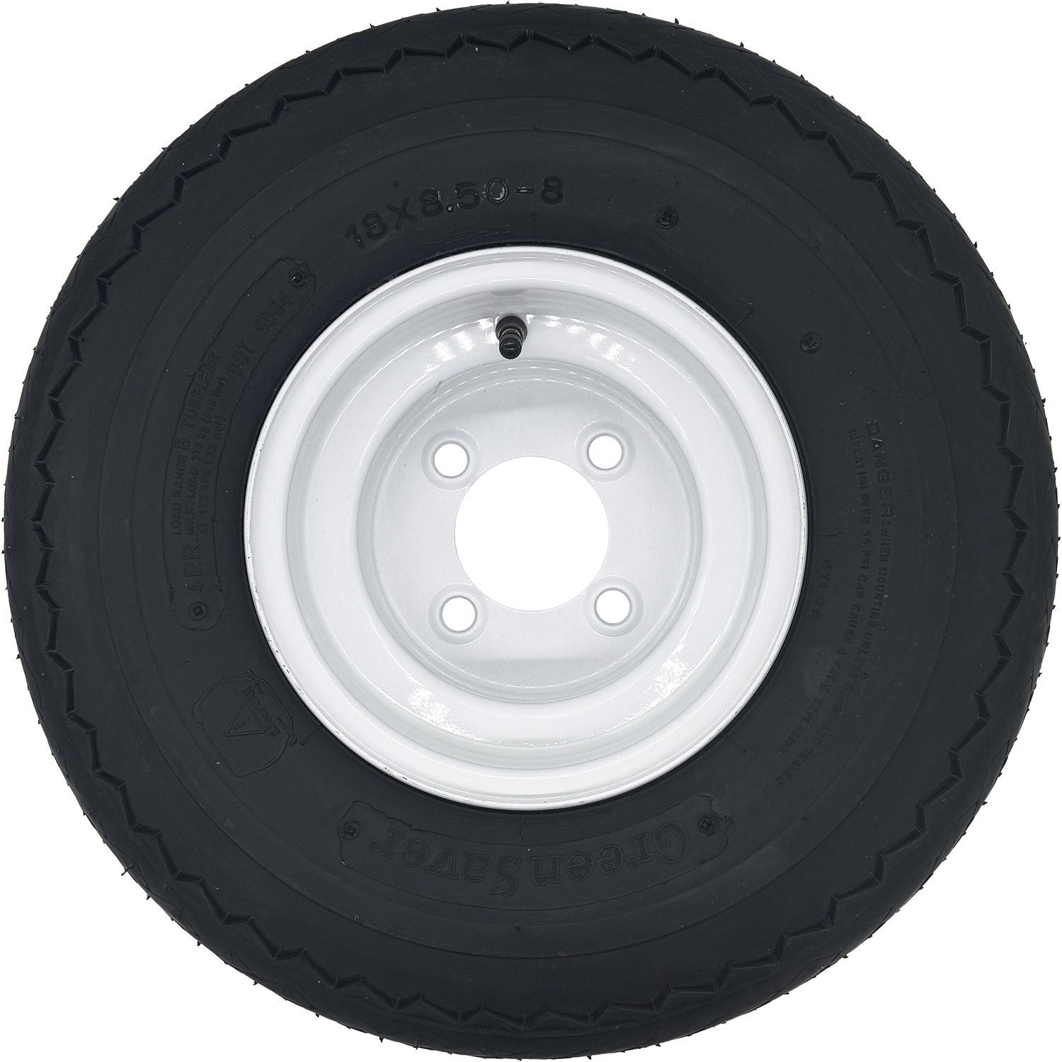 Golf Cart Tire & Wheel Assembly 18x8.50-8 4 Ply Greensaver on 4 on 4 White Wheel