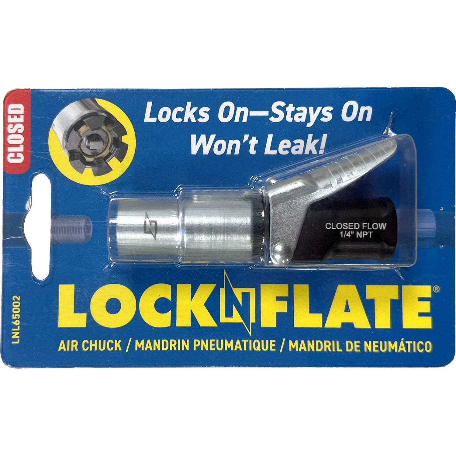 LockNFlate Locking Air Chuck Closed Flow Standard Bore 1/4" NPT