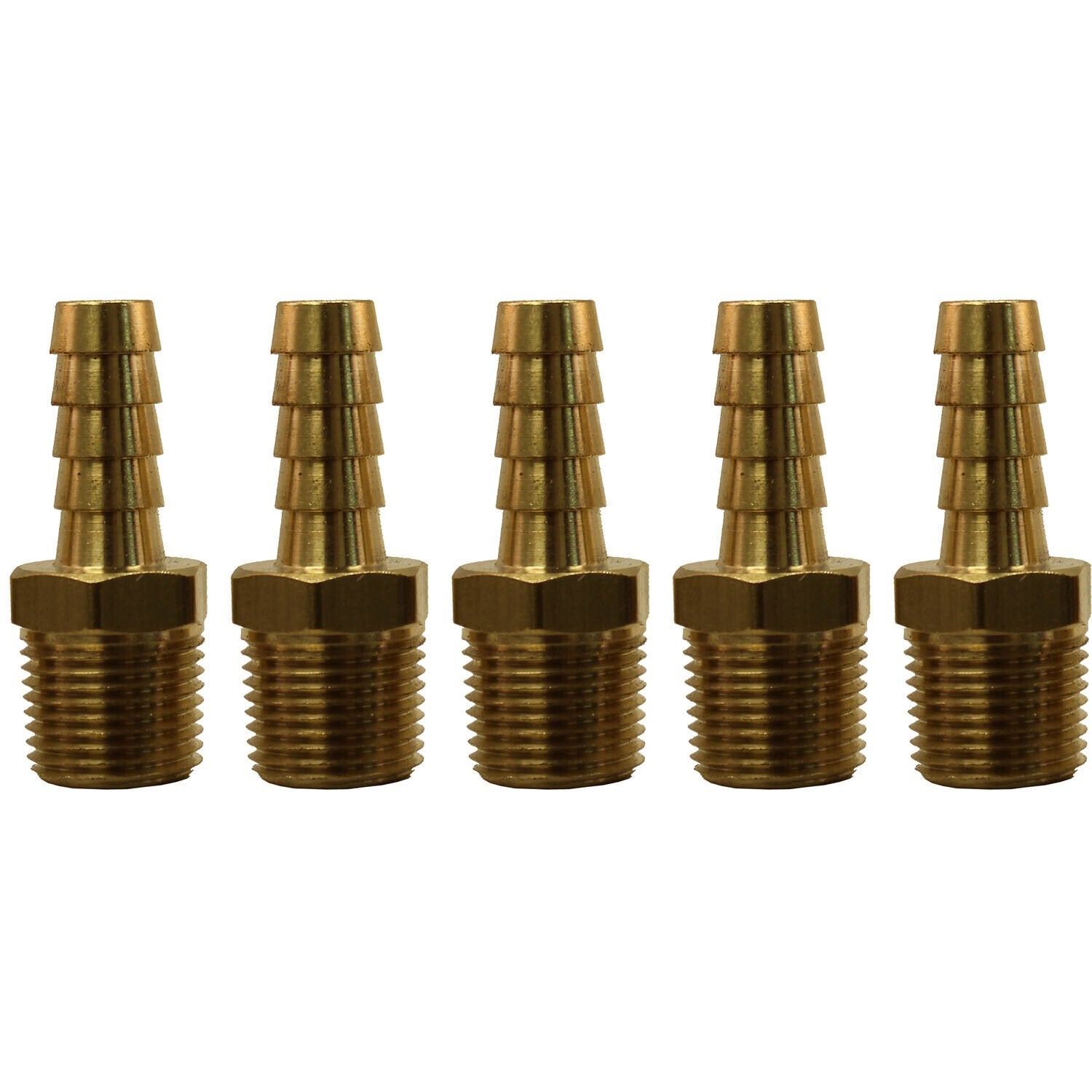 3/8" Hose Barb x 3/8" MPT Brass Hose Fitting Pack of 5