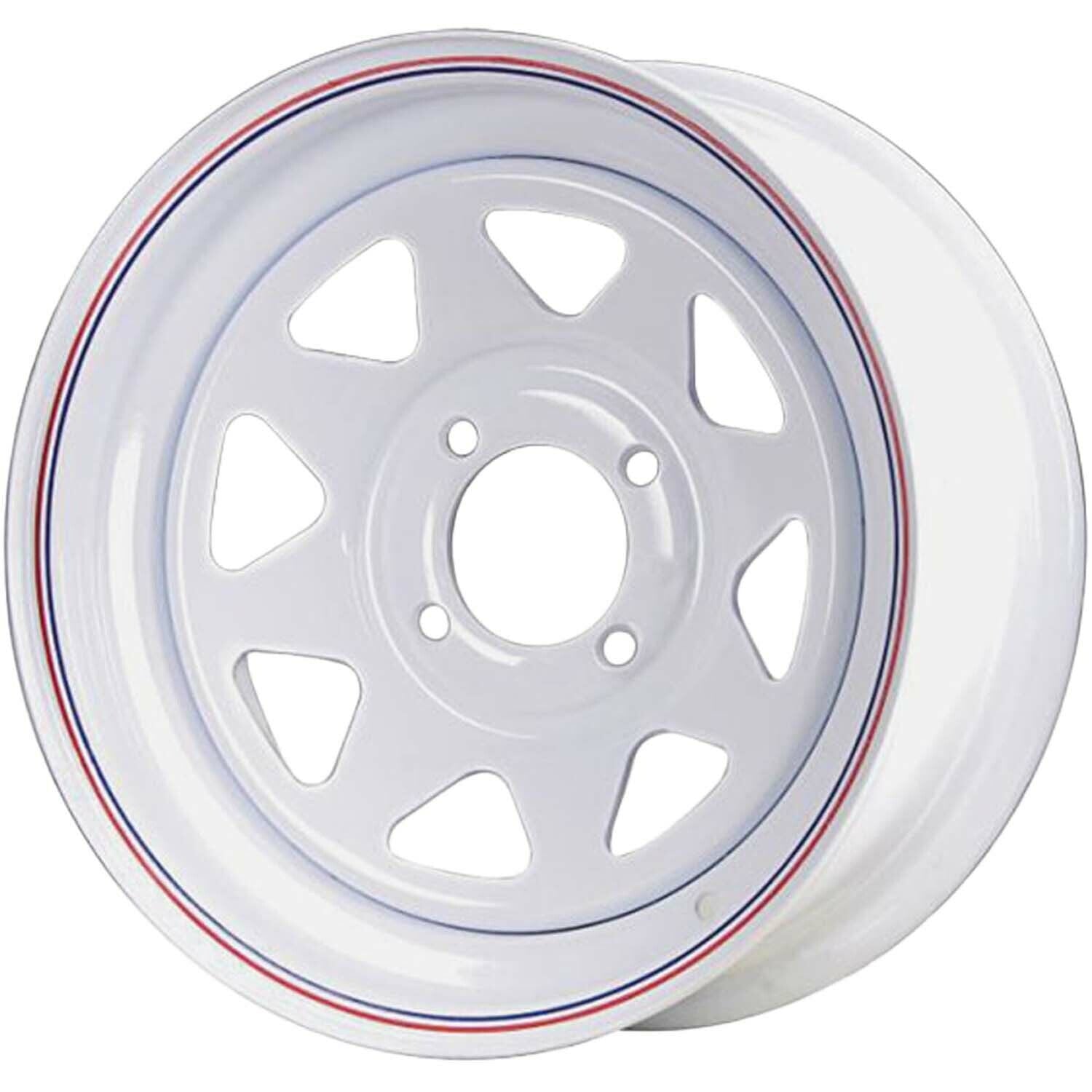 Premium Service 12x4 4 on 4 Spoked Steel Trailer Wheel - White with Pin Stripes