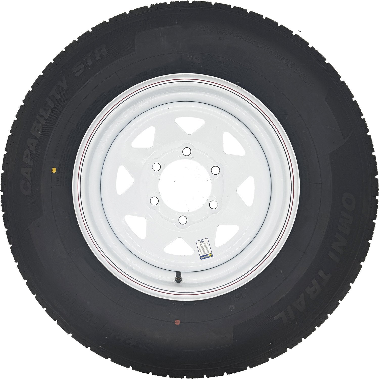 Omni Trail Capability STR 225/75R15 LRE 10 Ply Trailer Tire on a 6 on 5.5 Spoked Wheel