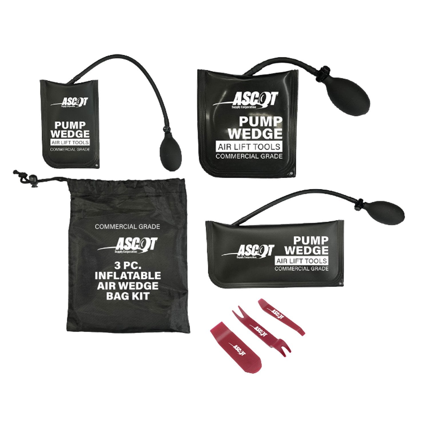 Ascot 3 pc air wedge bag kit w/ 3 pry tools
