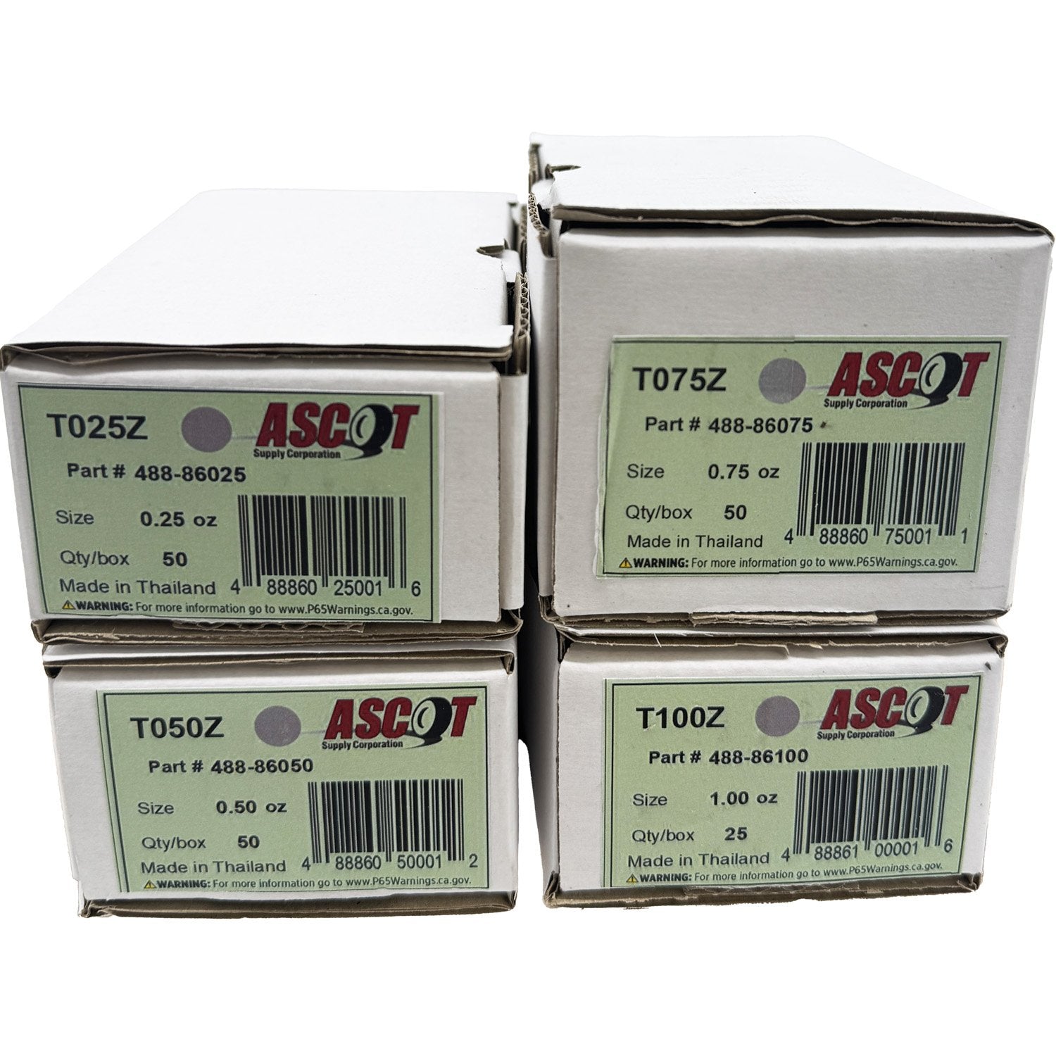 Ascot T Style Coated Zinc Clip-On Wheel Weight Bundle .25oz-1.00oz (4 Items)