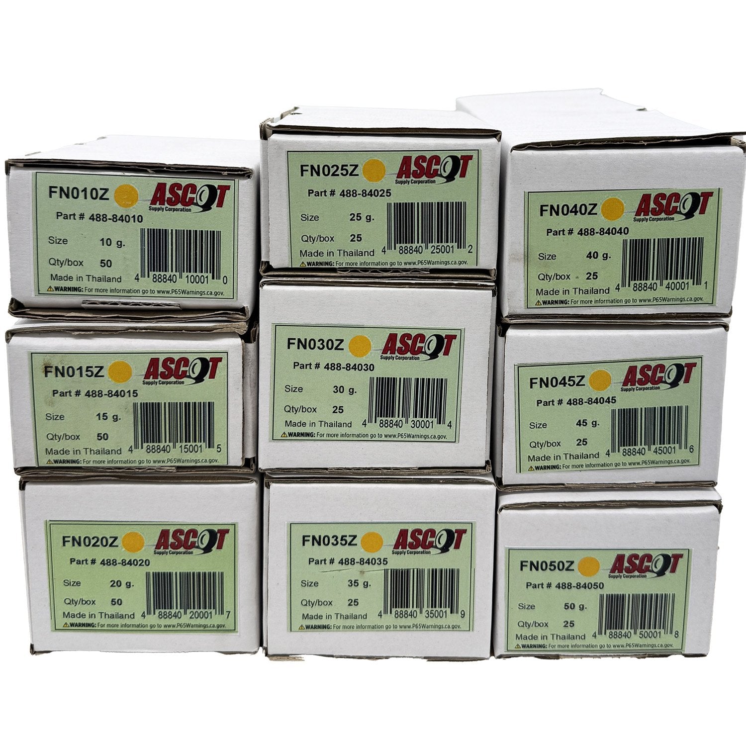 Ascot FN Style Coated Zinc Clip-On Wheel Weight Bundle 10gm-50gm (9 Items)