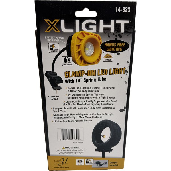 XLIGHT Clamp On LED Tire Service Work Light with Flex Stem, Magnets and Light