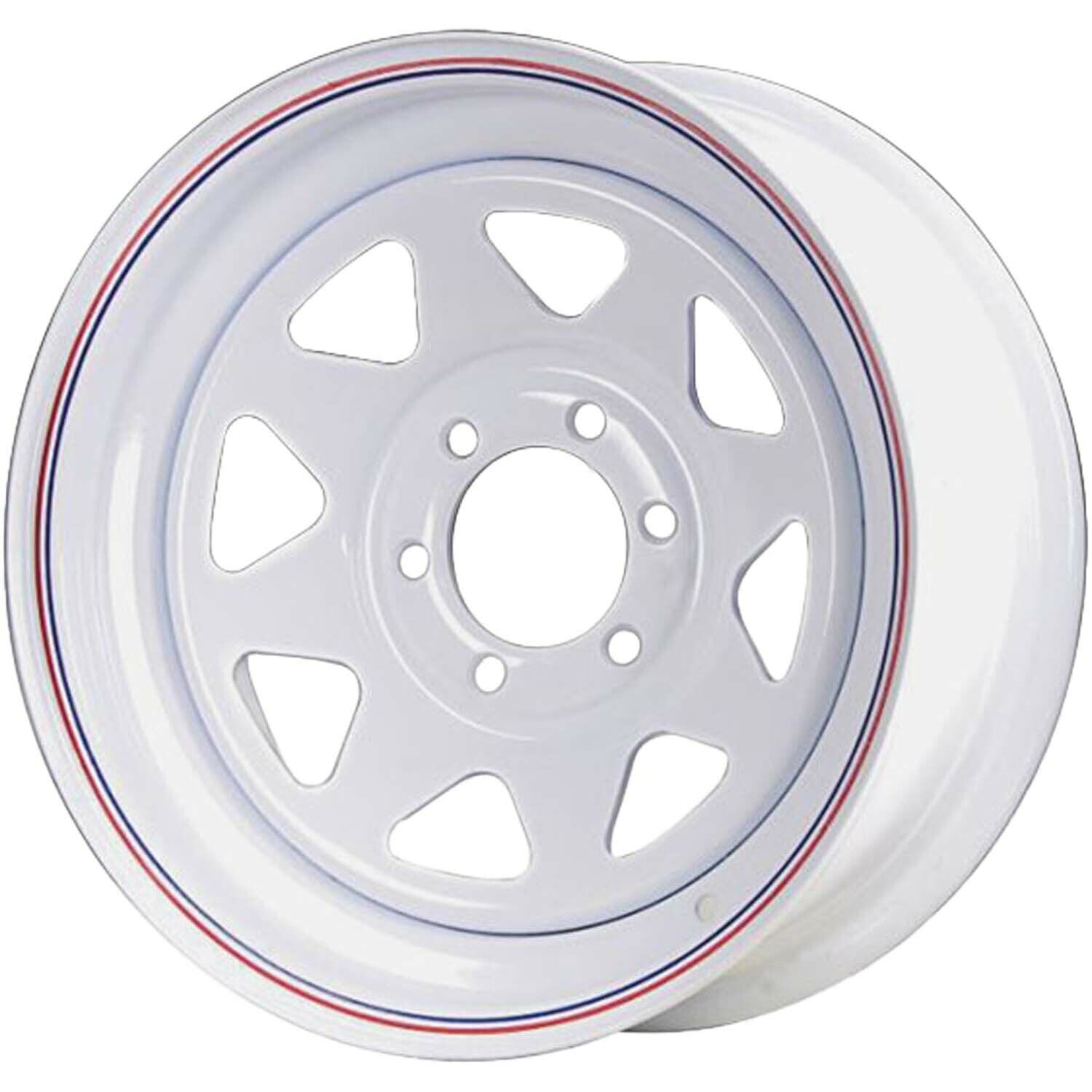 Premium Service 15x6 6 on 5.5 Spoked Steel Trailer Wheel - White with Pin Stripes