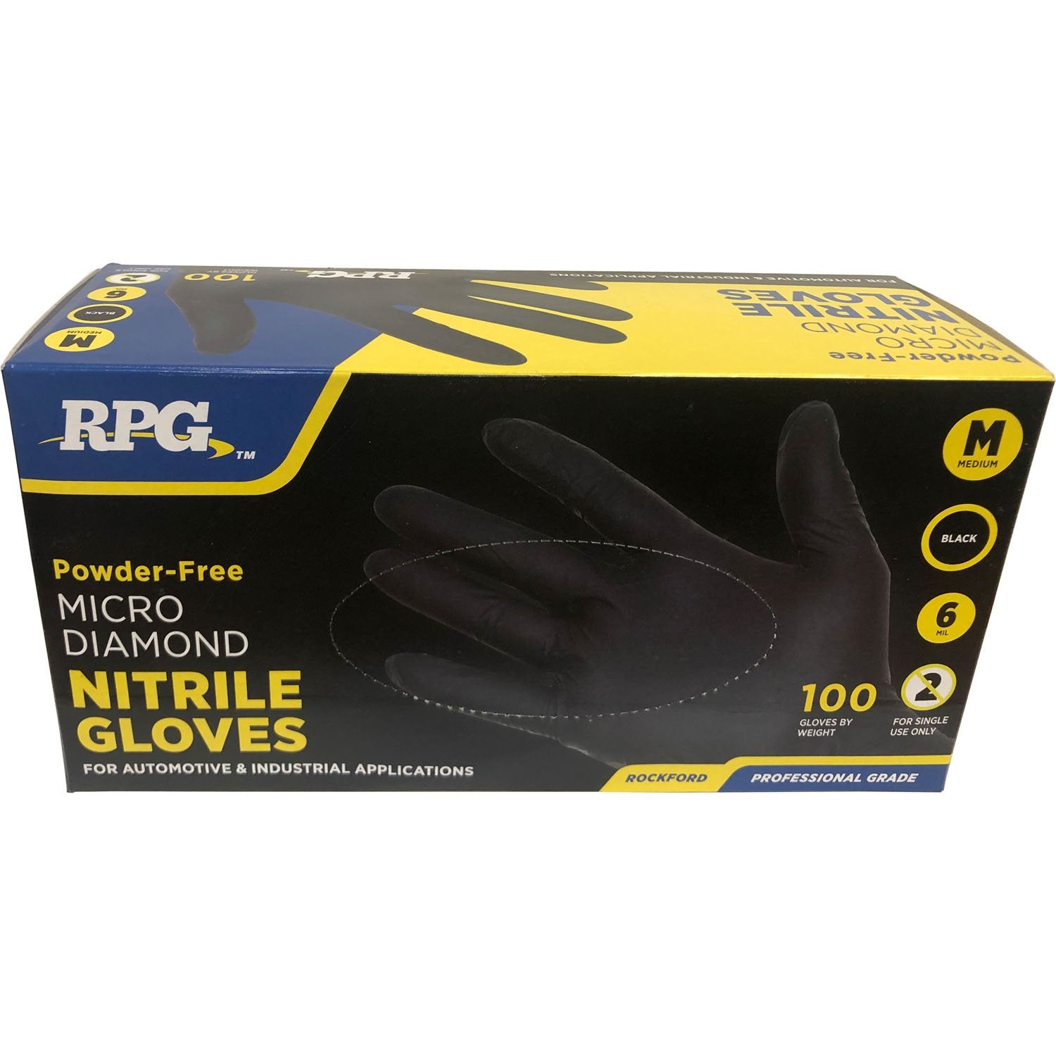 RPG Micro Diamond Powder Free 6 Mil Nitrile Gloves Black Medium Box of 100