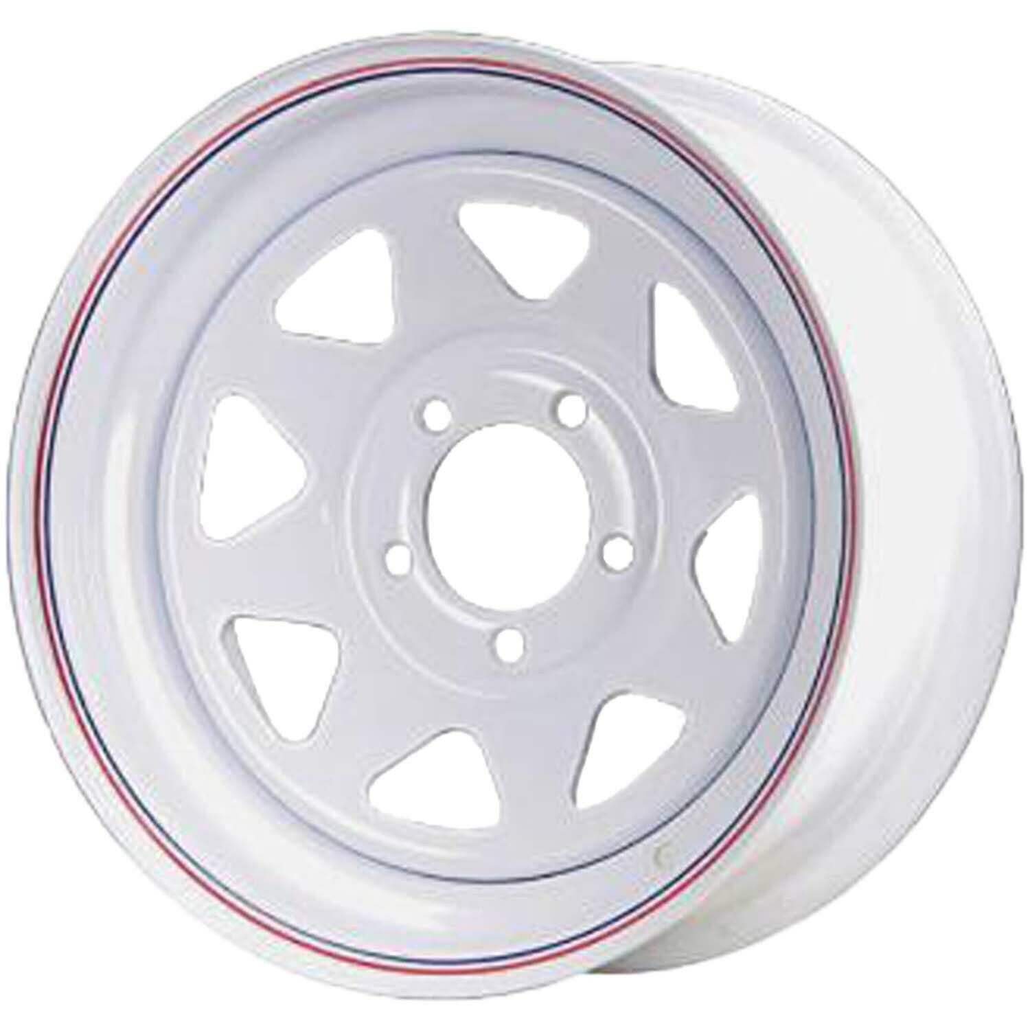 Premium Service 15x6 5 on 4.5 Spoked Steel Trailer Wheel - White with Pin Stripes