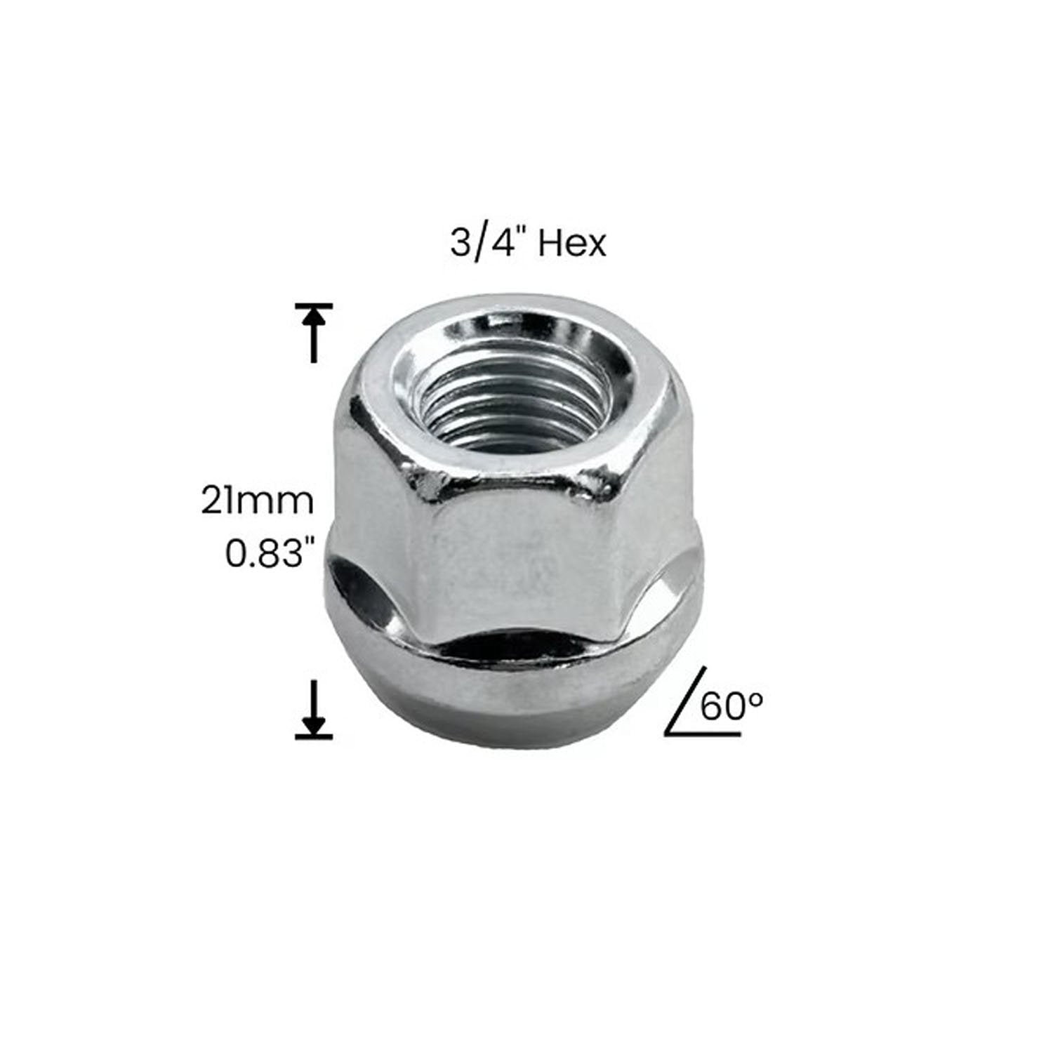 Premium Service M12x1.50 Open End Bulge Acorn Zinc Wheel Lug Nut 3/4" Hex Pack of 20