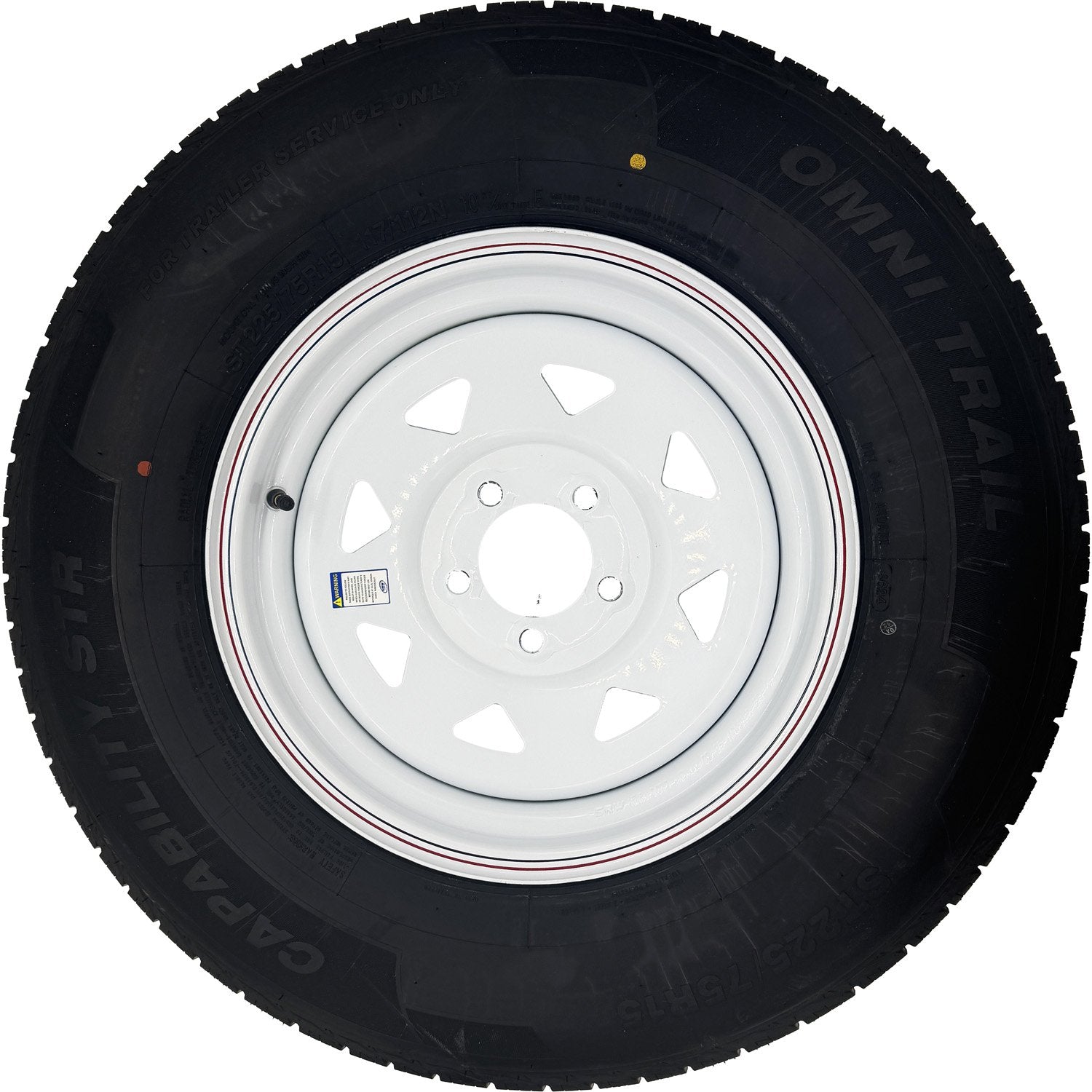 Omni Trail Capability STR 225/75R15 LRE 10 Ply Trailer Tire on a 5 on 4.5 Spoked Wheel