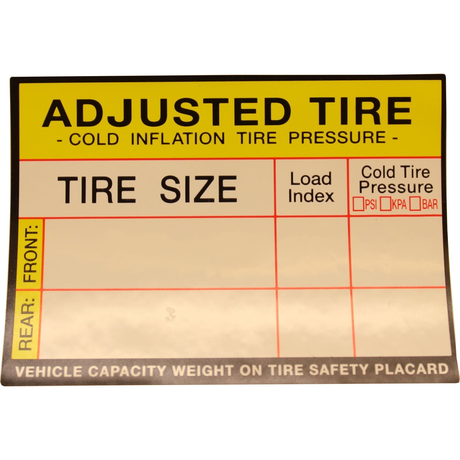 Autel Tire Pressure Placard Value Sticker - Box of 100 Stickers