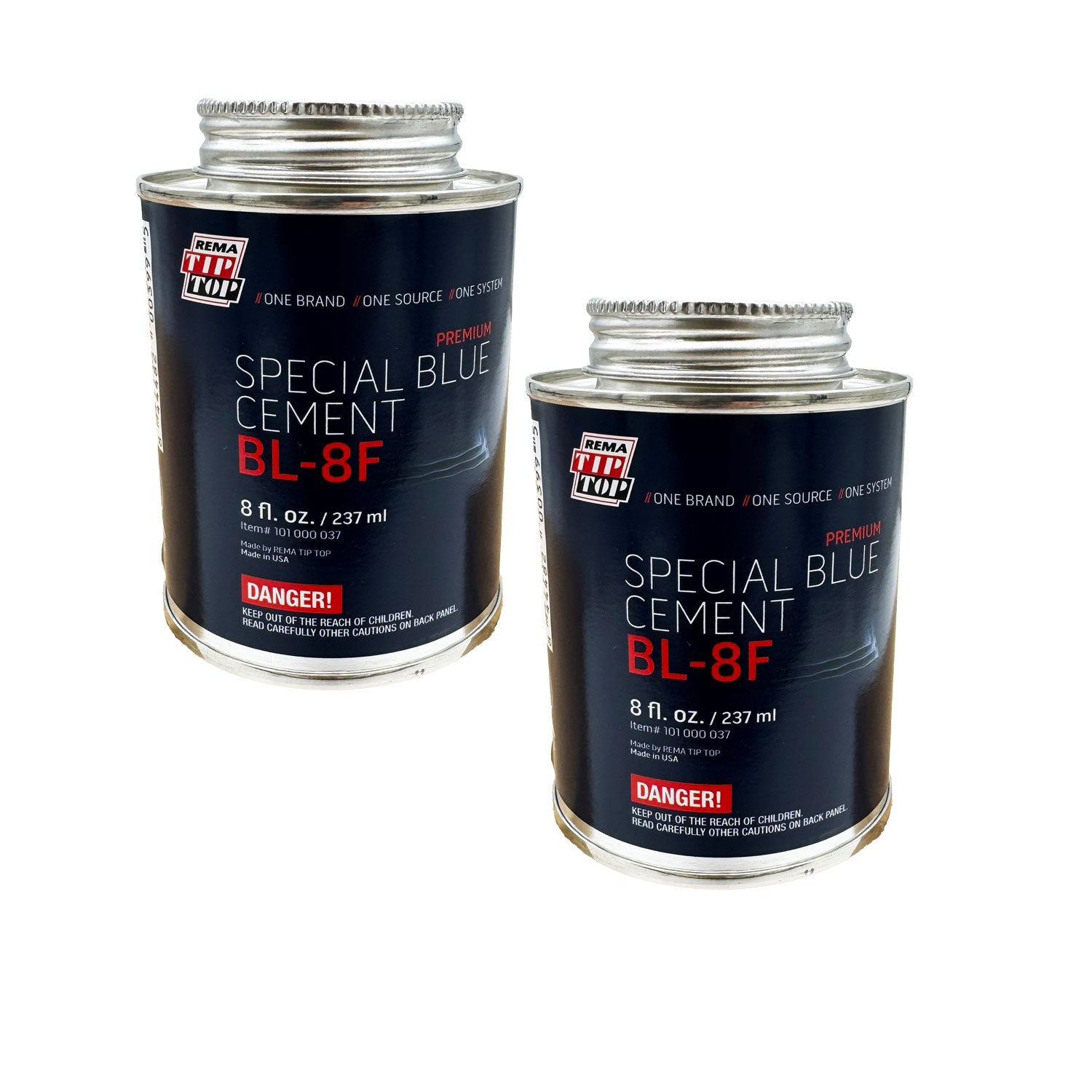 REMA TIP TOP BL-8F Special Blue Cement Can with Brush Top 8oz Pack of 2