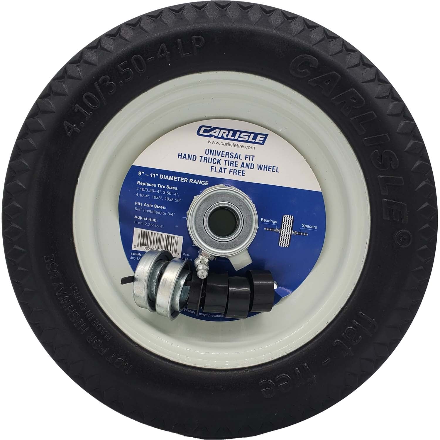 Carlisle 483811 Flat Free Universal Fit Utility Tire on White Rim 4.10