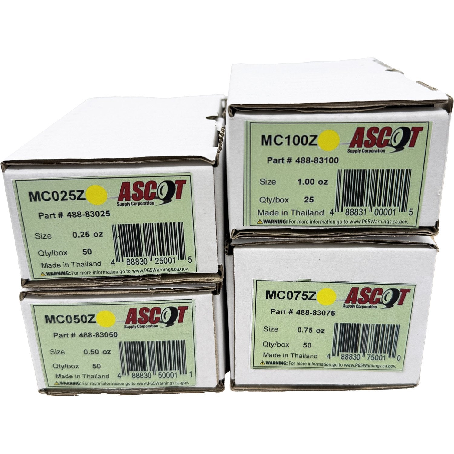 Ascot MC Style Coated Zinc Clip-On Wheel Weight Bundle .25oz-1.00oz (4 Items)