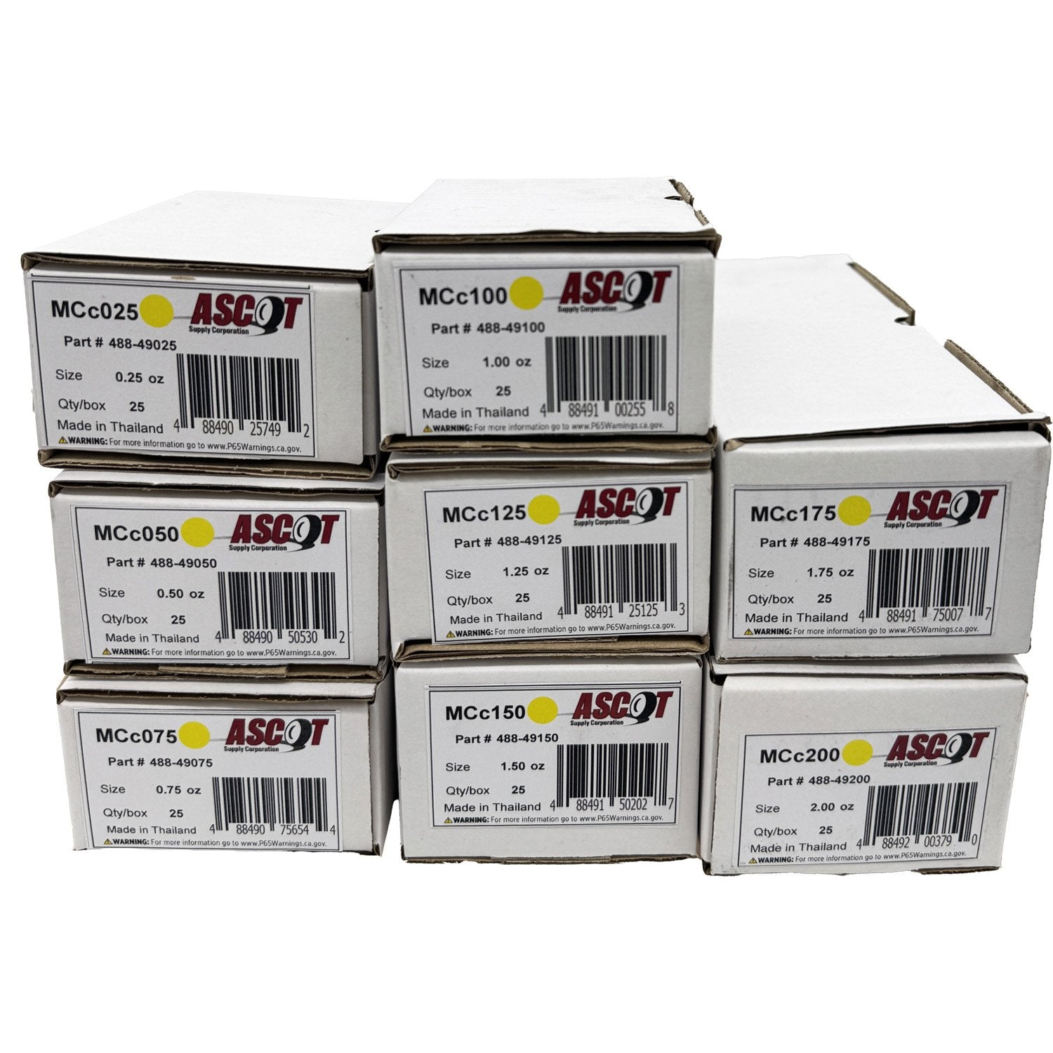 Ascot MC Style Coated Lead Clip-On Wheel Weight Bundle .25oz-2.00oz (8 Items)