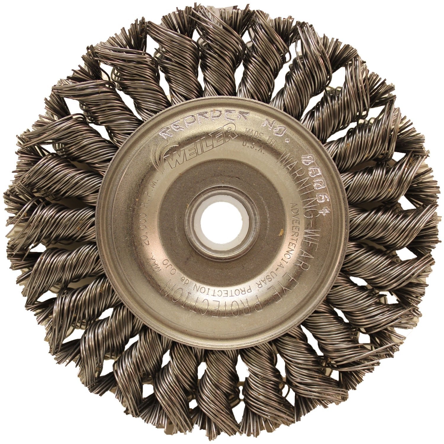 Weiler 08064 4" x 1/2" Twist Wire Wheel .020 Wire 3/8"-1/2" Arbor Hole