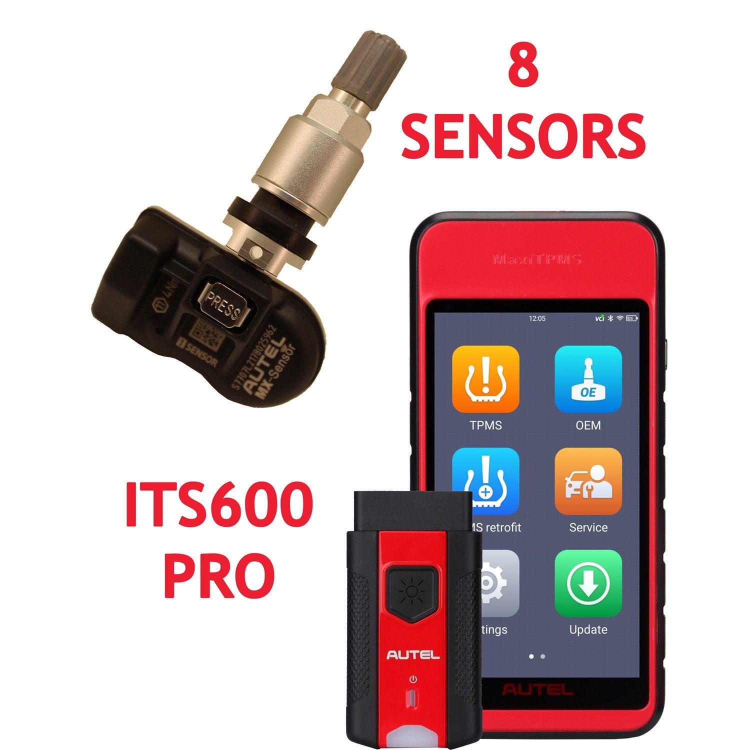 Autel ITS600PRO Maxi TPMS Diagnostic Tool and 8 MX1 Metal Stem Sensors